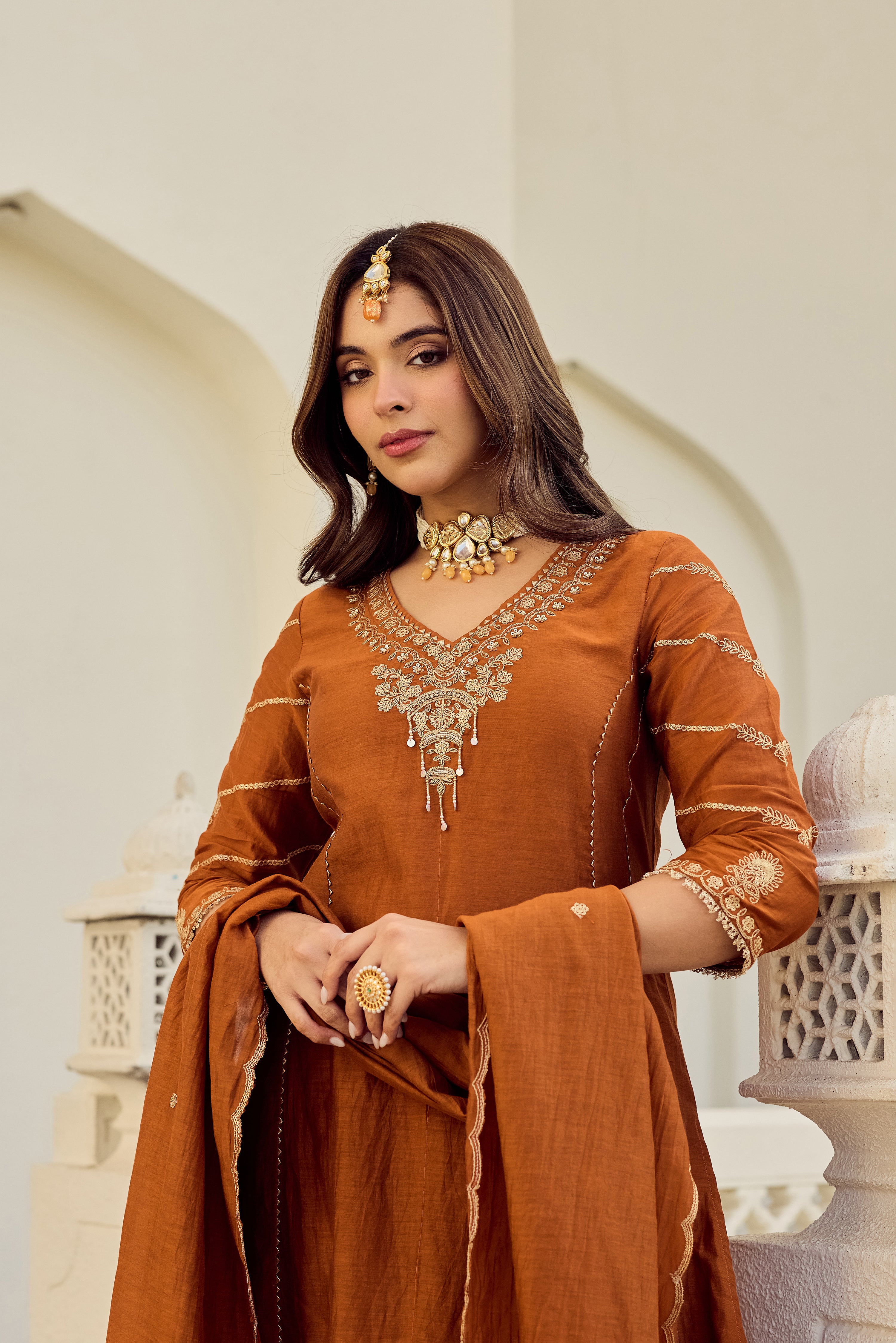 Rust Royale Embroidered Suit Set