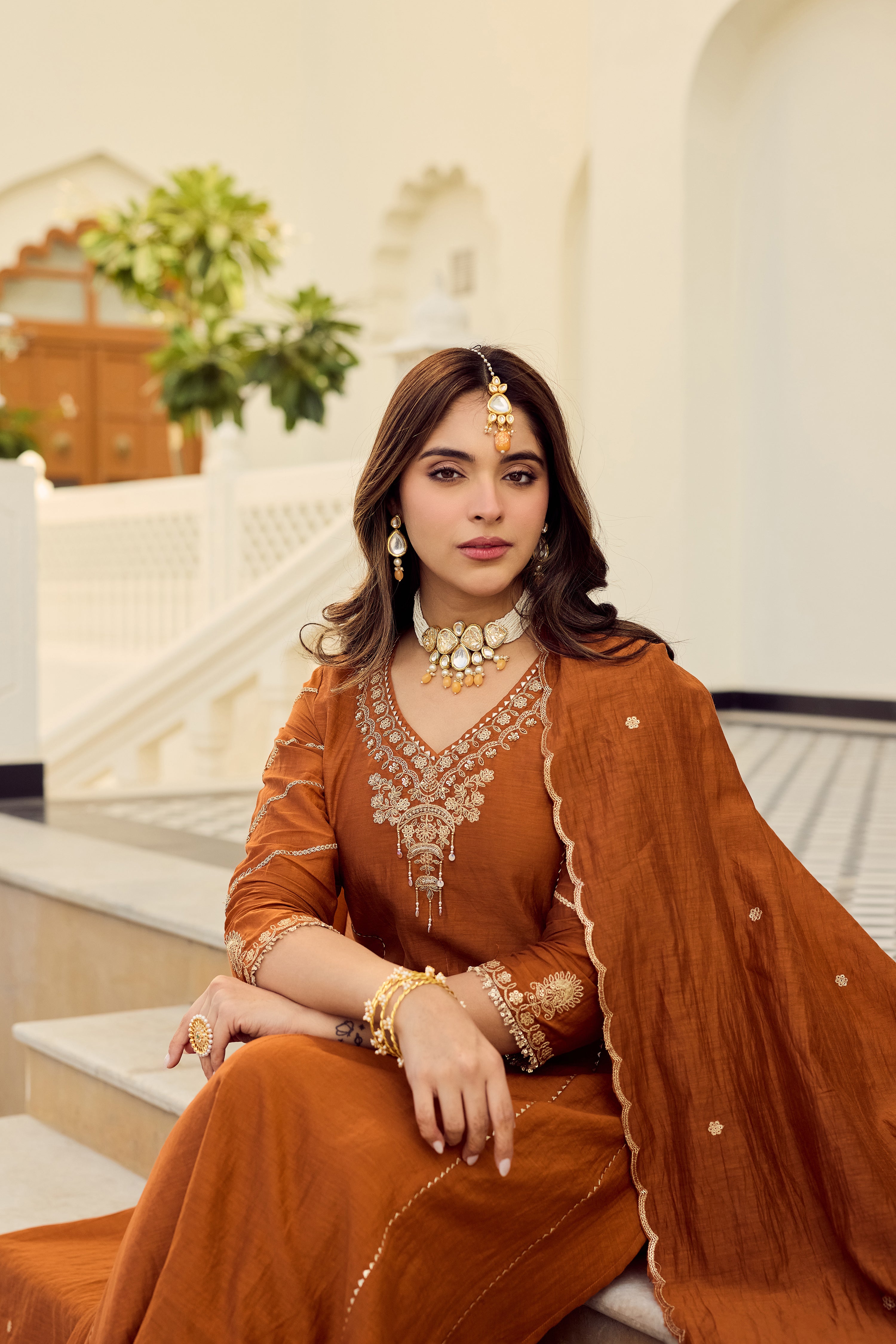 Rust Royale Embroidered Suit Set