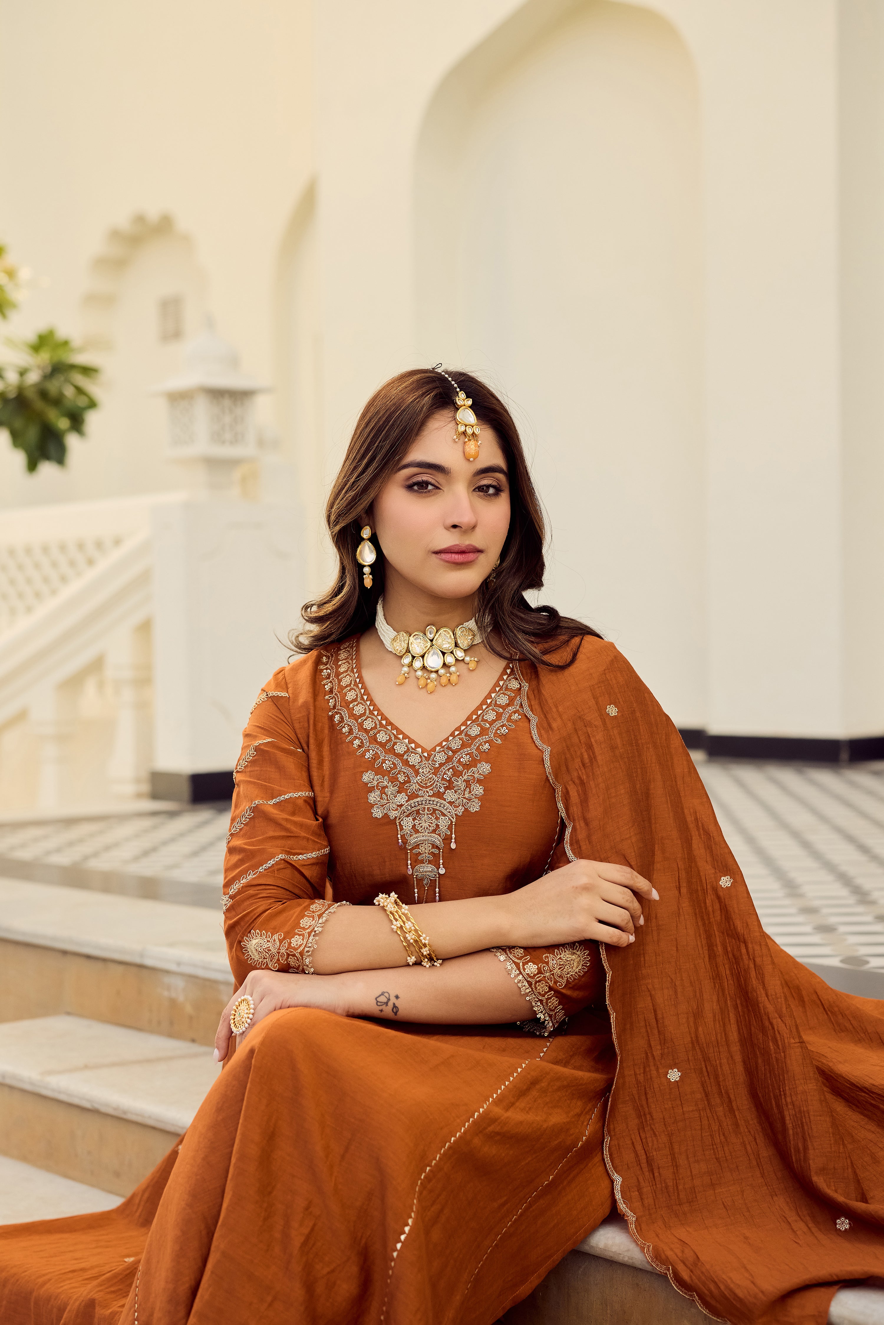 Rust Royale Embroidered Suit Set