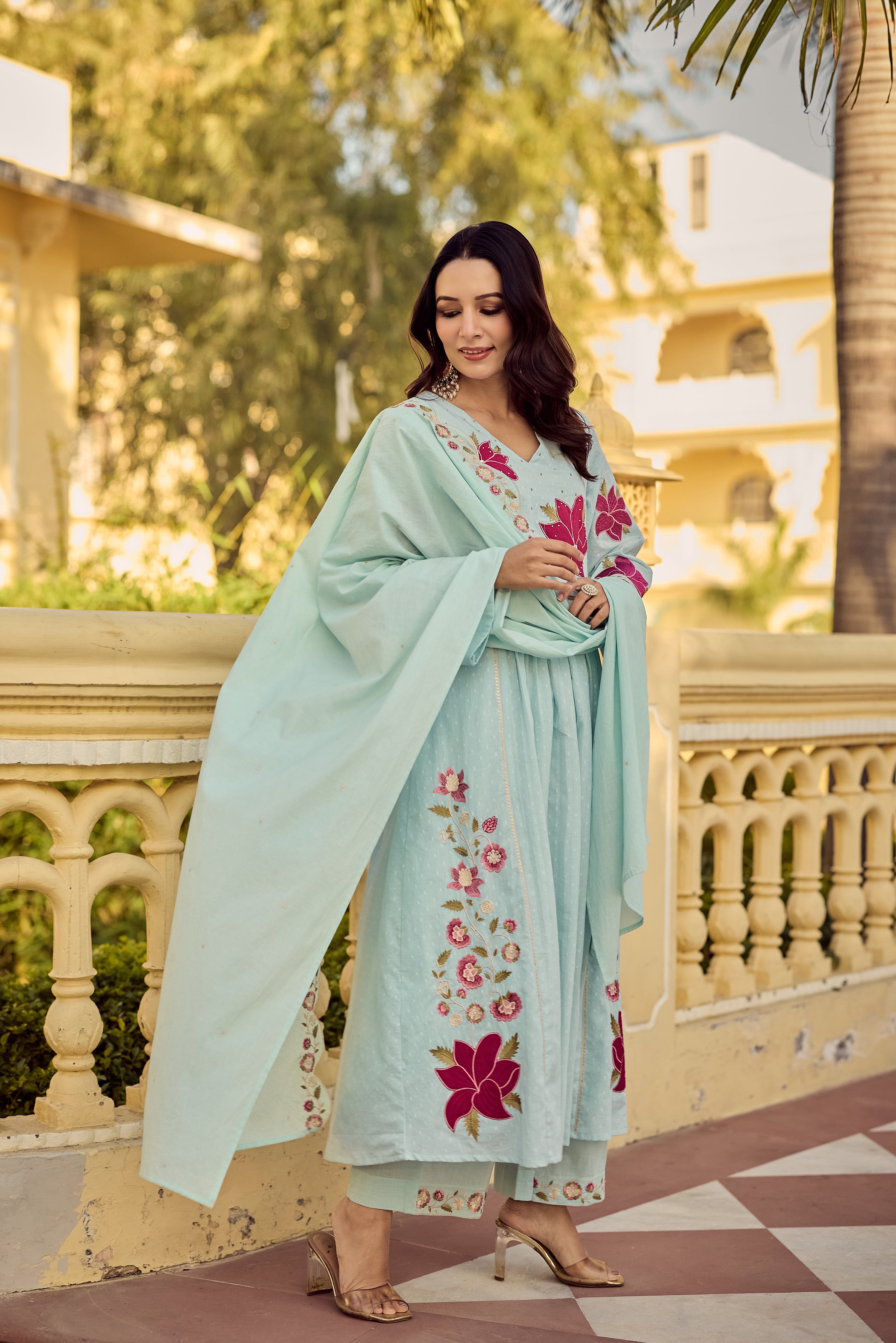 Aqua Blossom Suit Set