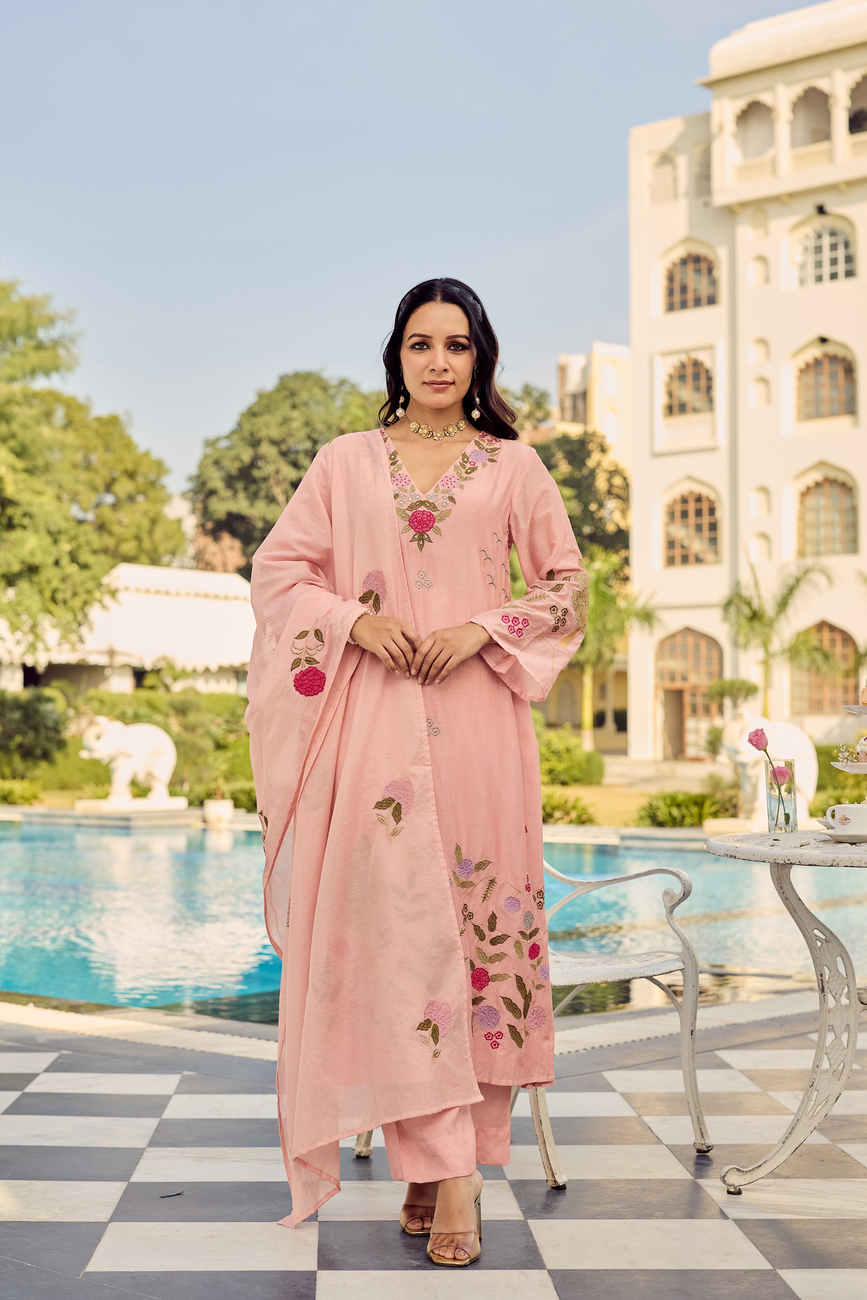 Dusty Rose Glow Chanderi Suit Set