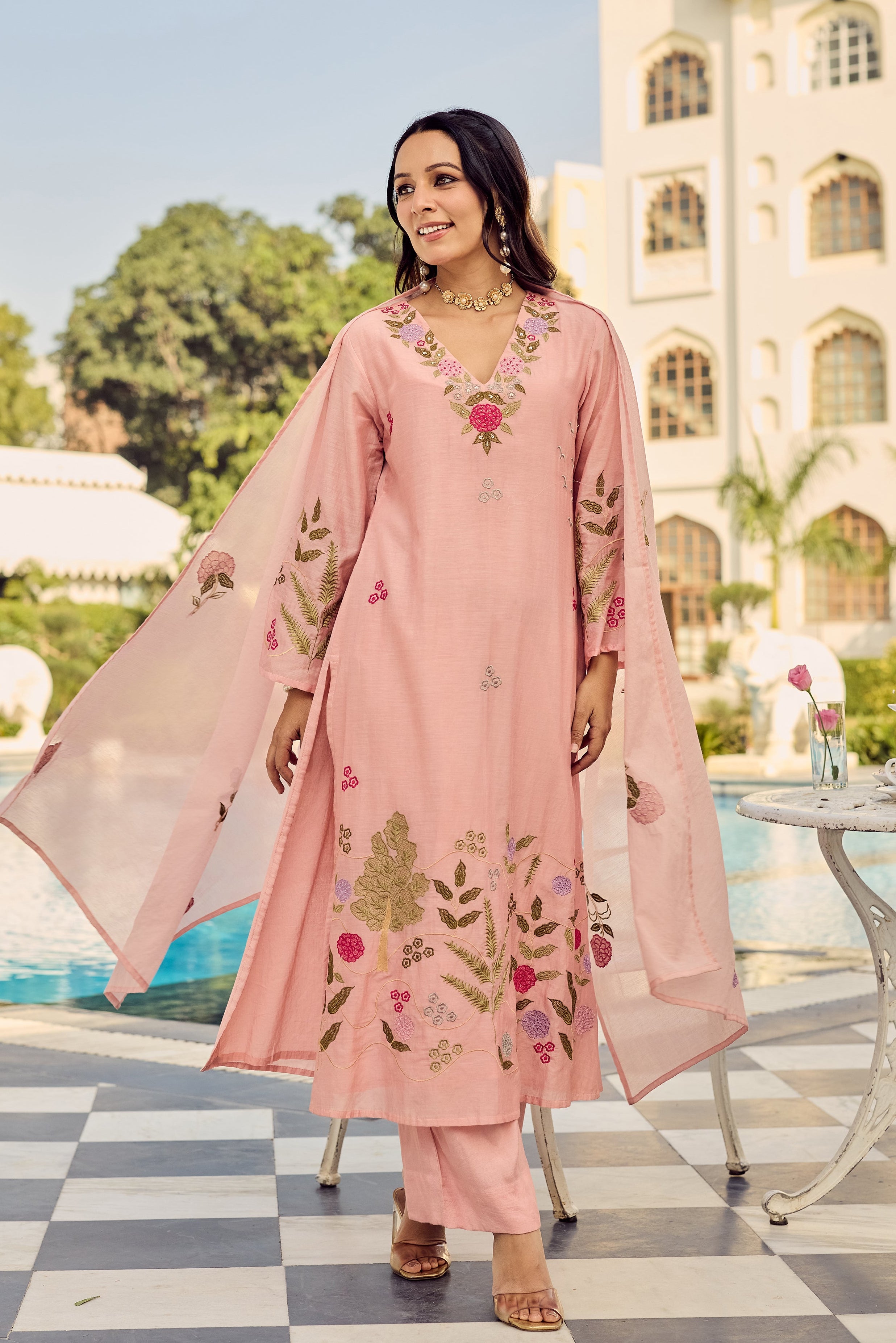 Dusty Rose Glow Chanderi Suit Set