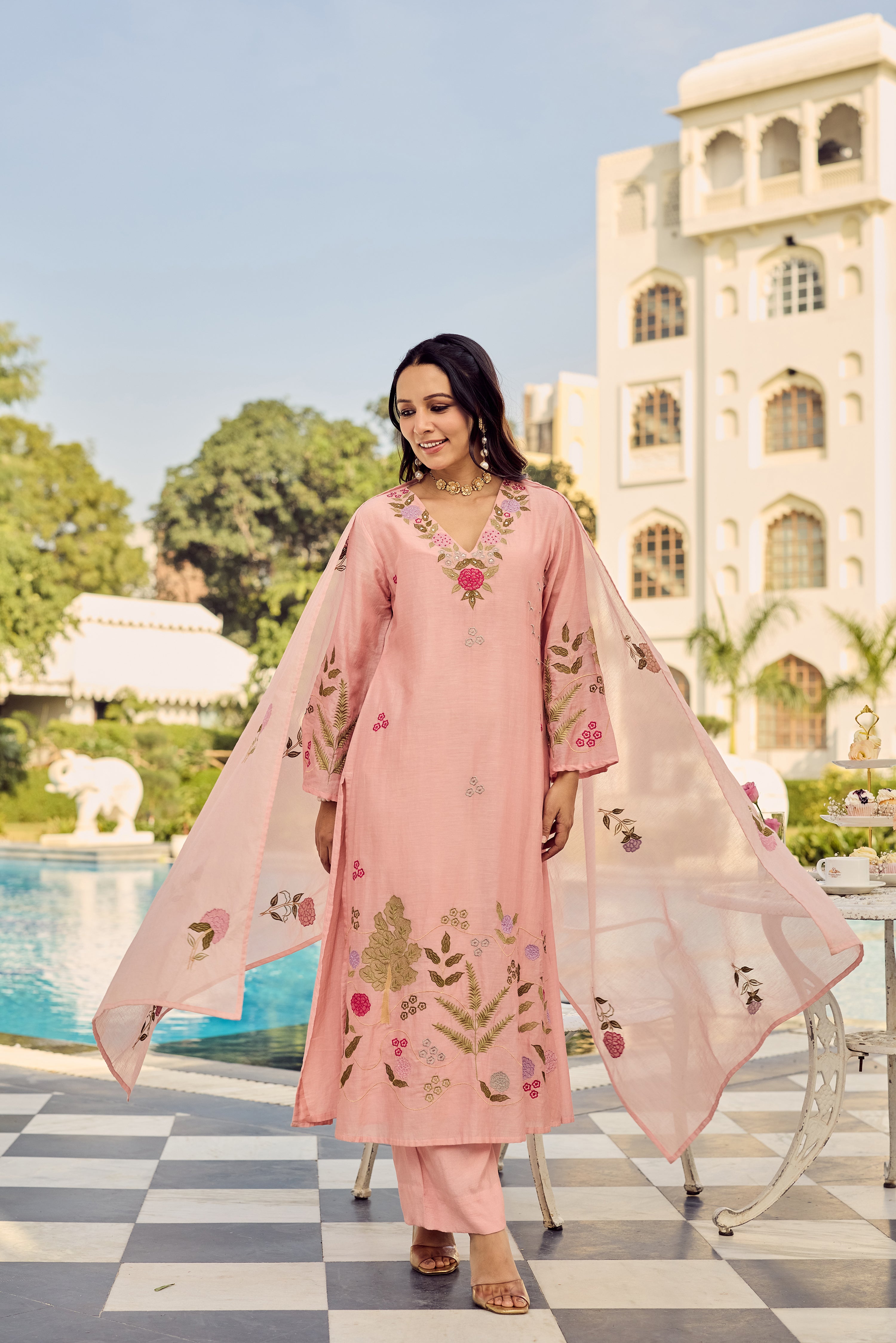 Dusty Rose Glow Chanderi Suit Set