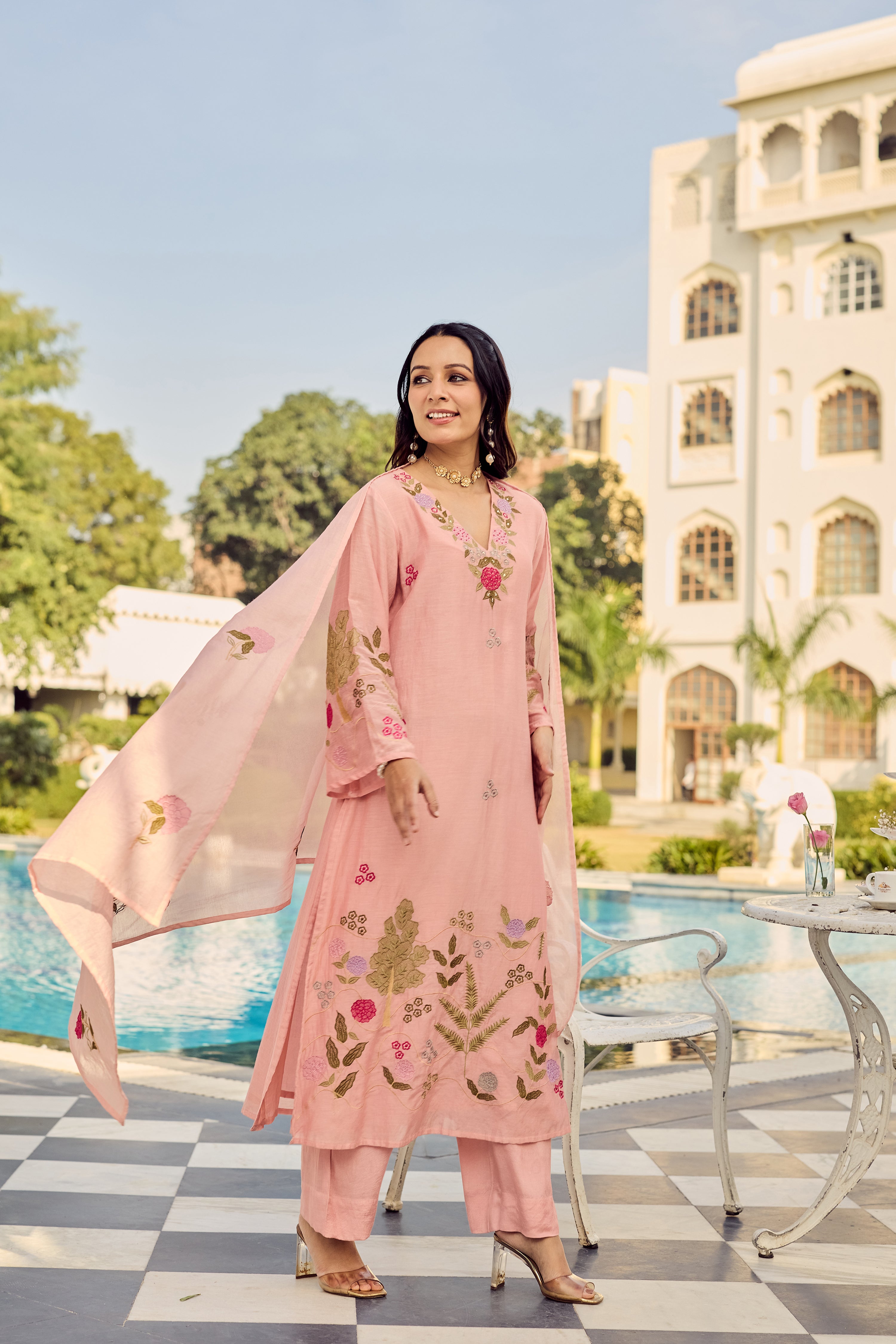 Dusty Rose Glow Chanderi Suit Set