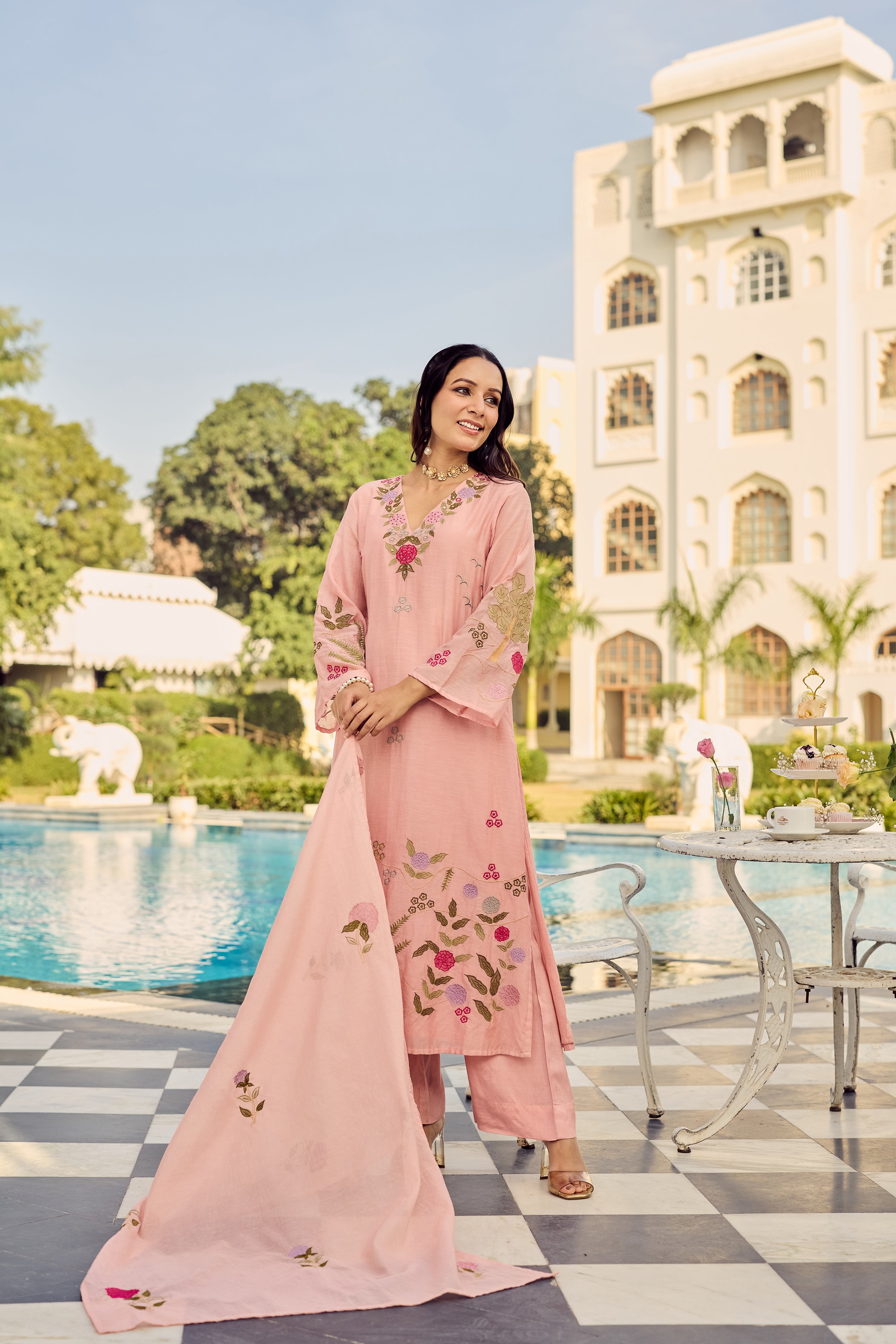 Dusty Rose Glow Chanderi Suit Set