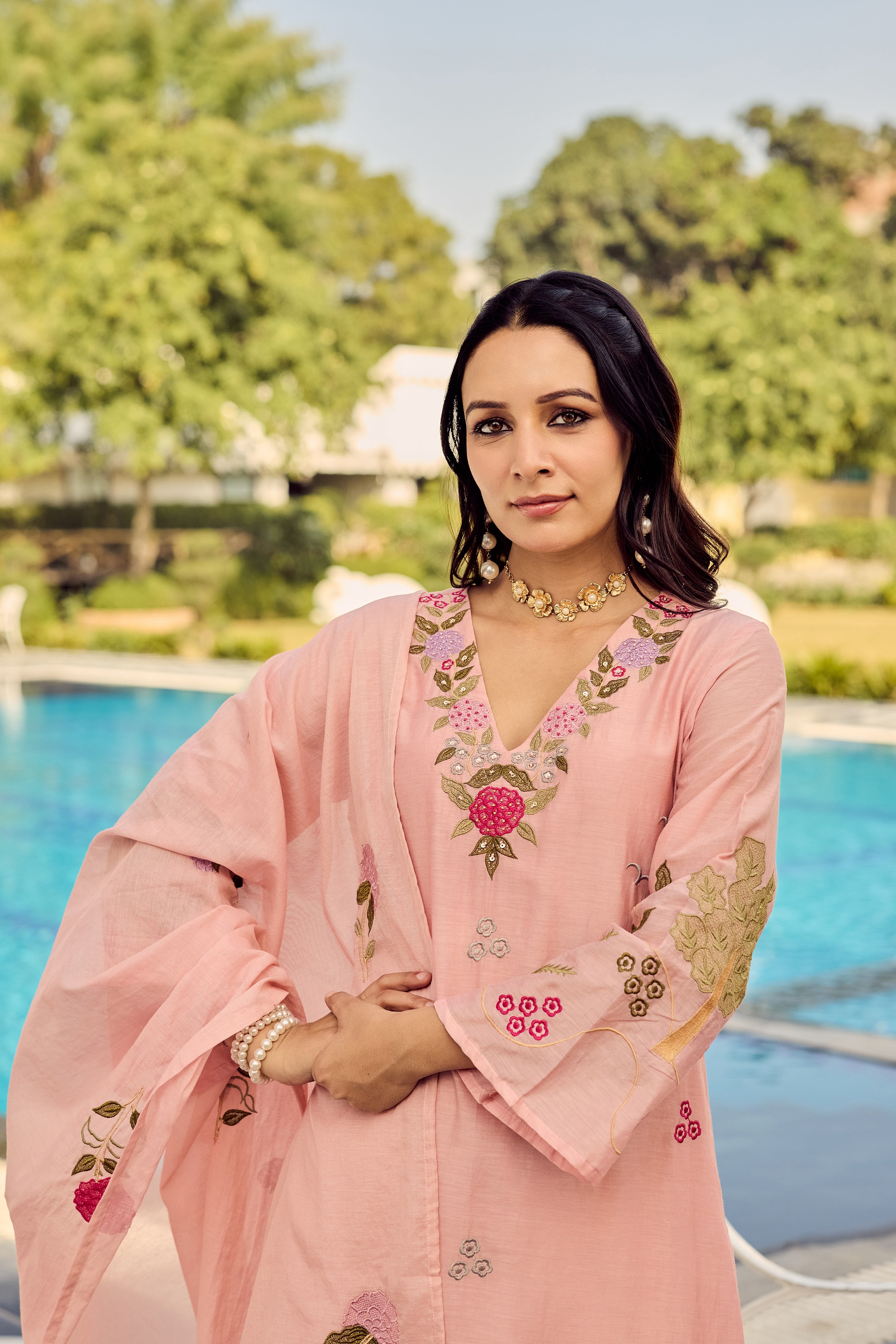 Dusty Rose Glow Chanderi Suit Set