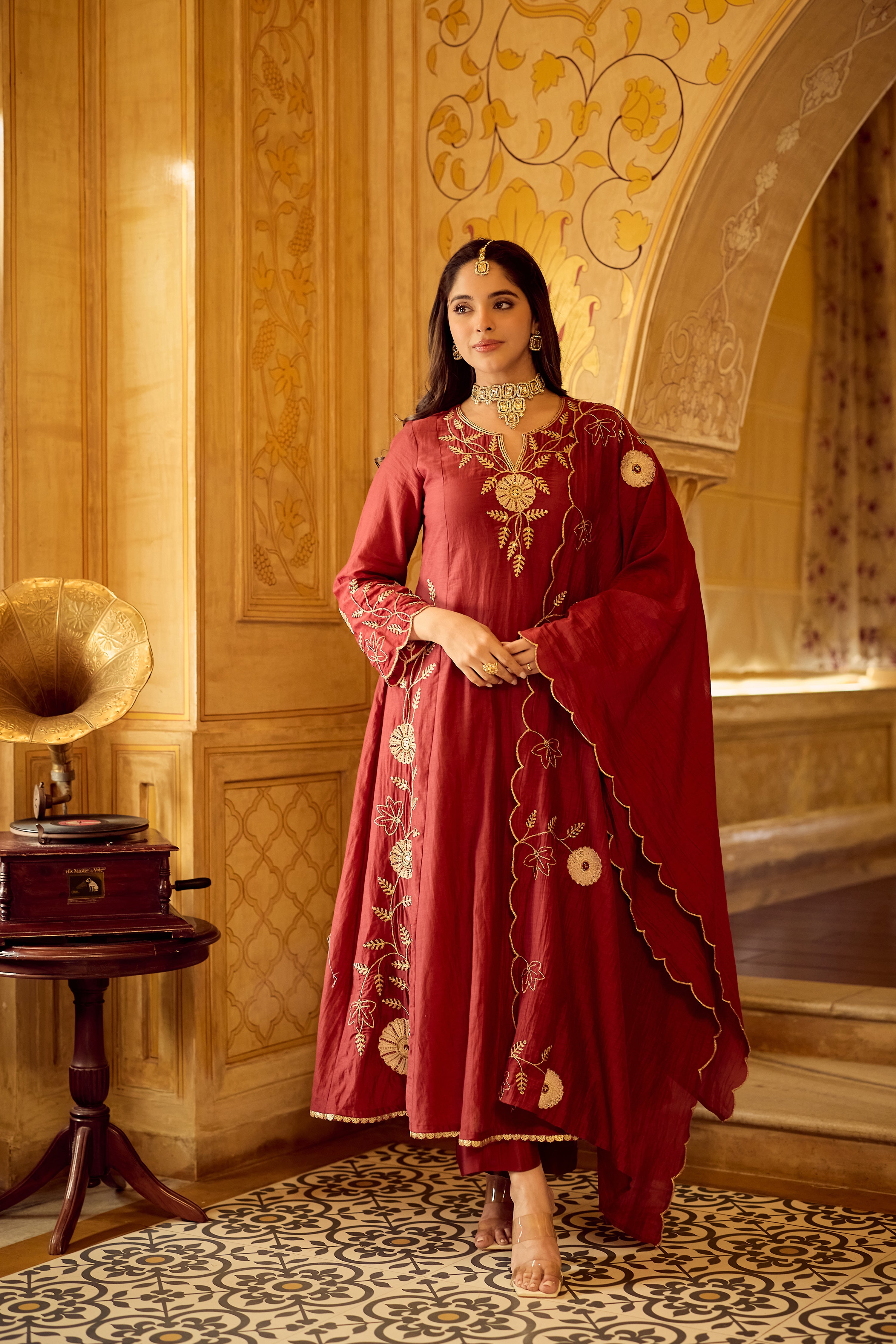 Royal Maroon Chanderi Set
