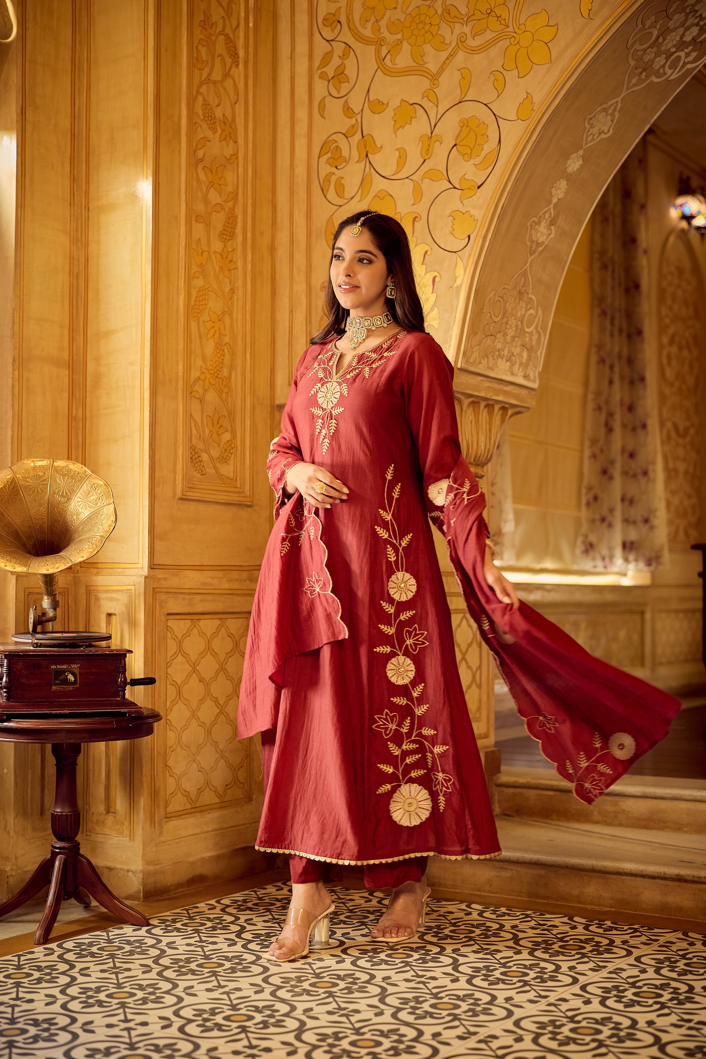 Royal Maroon Chanderi Set