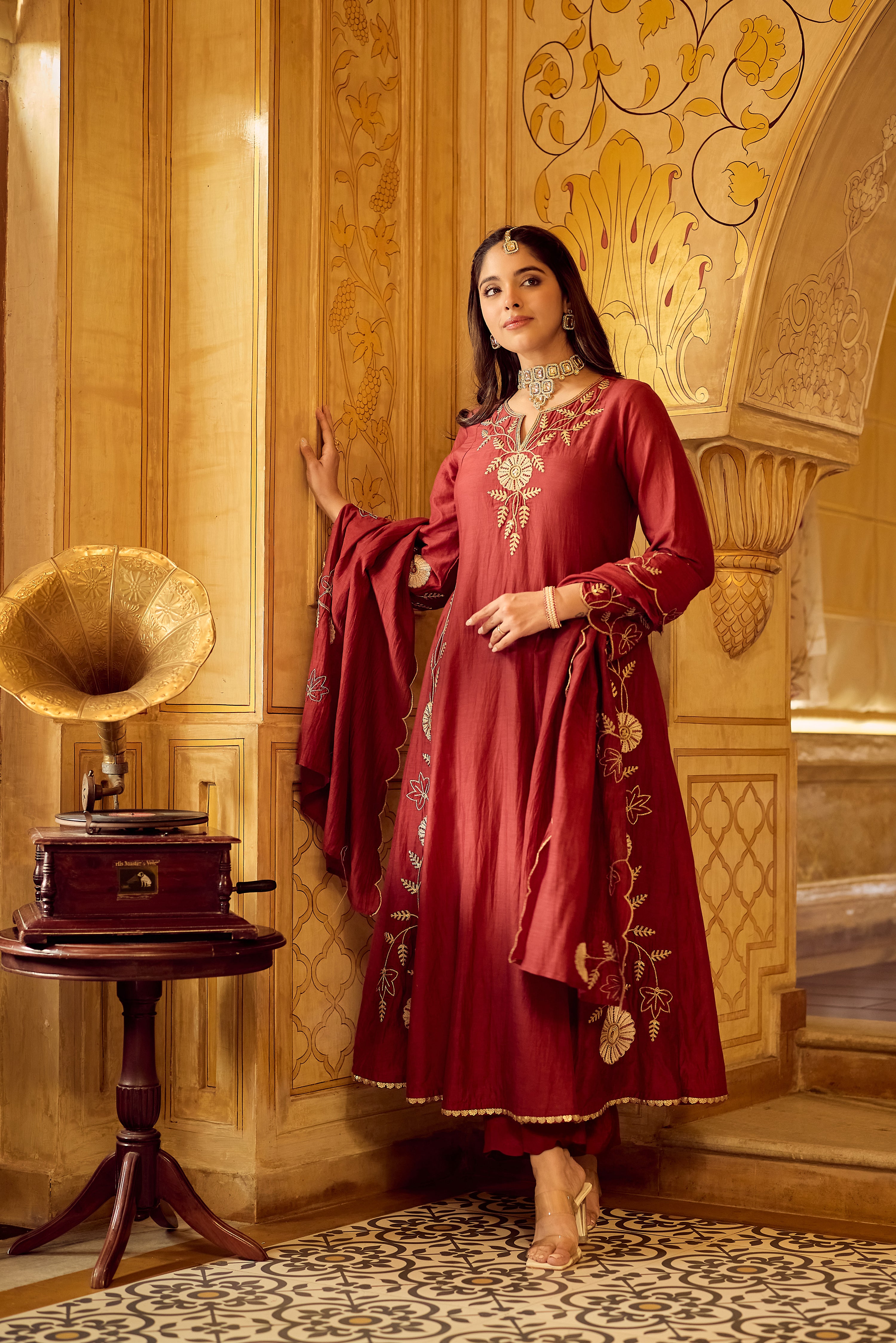 Royal Maroon Chanderi Set