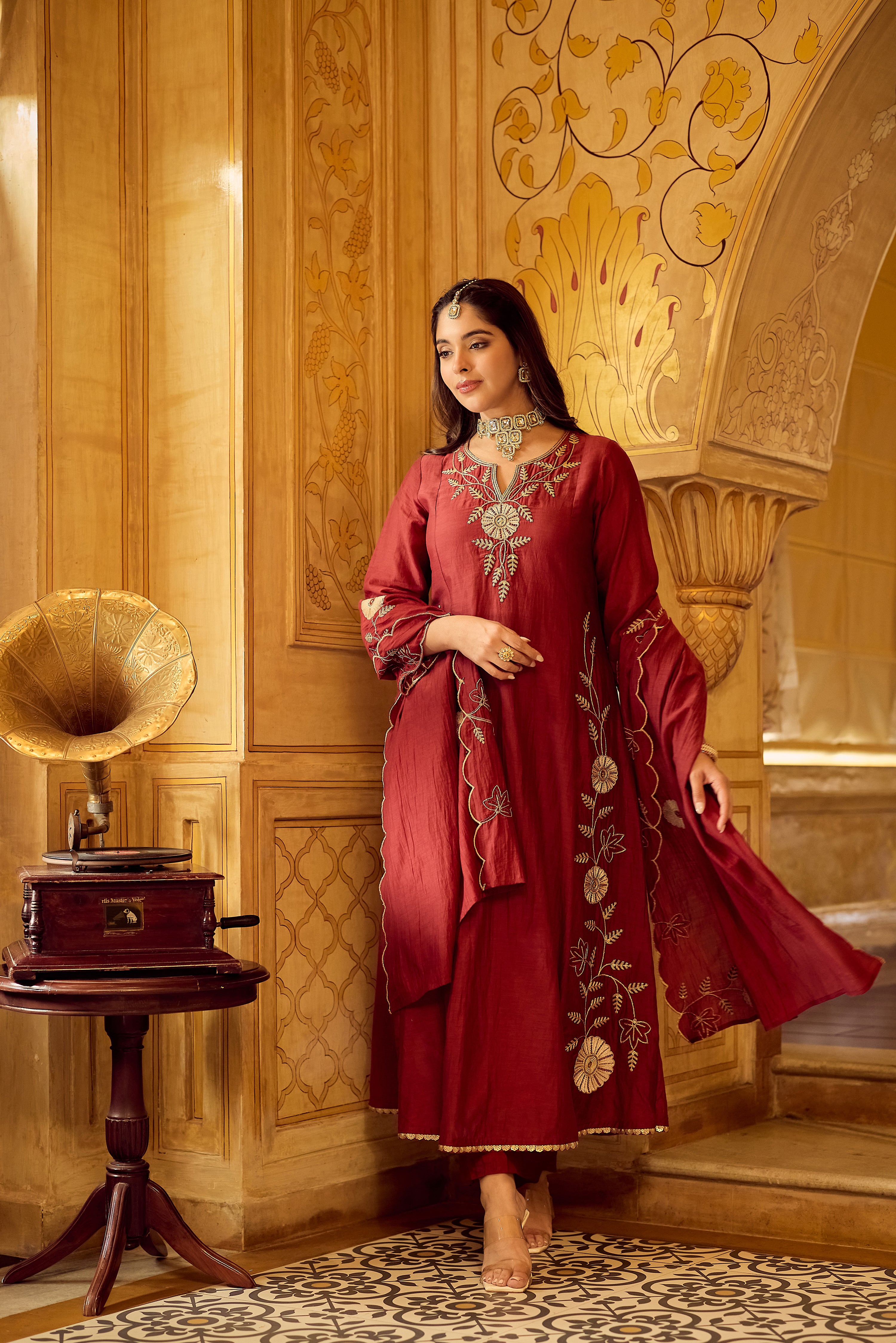 Royal Maroon Chanderi Set