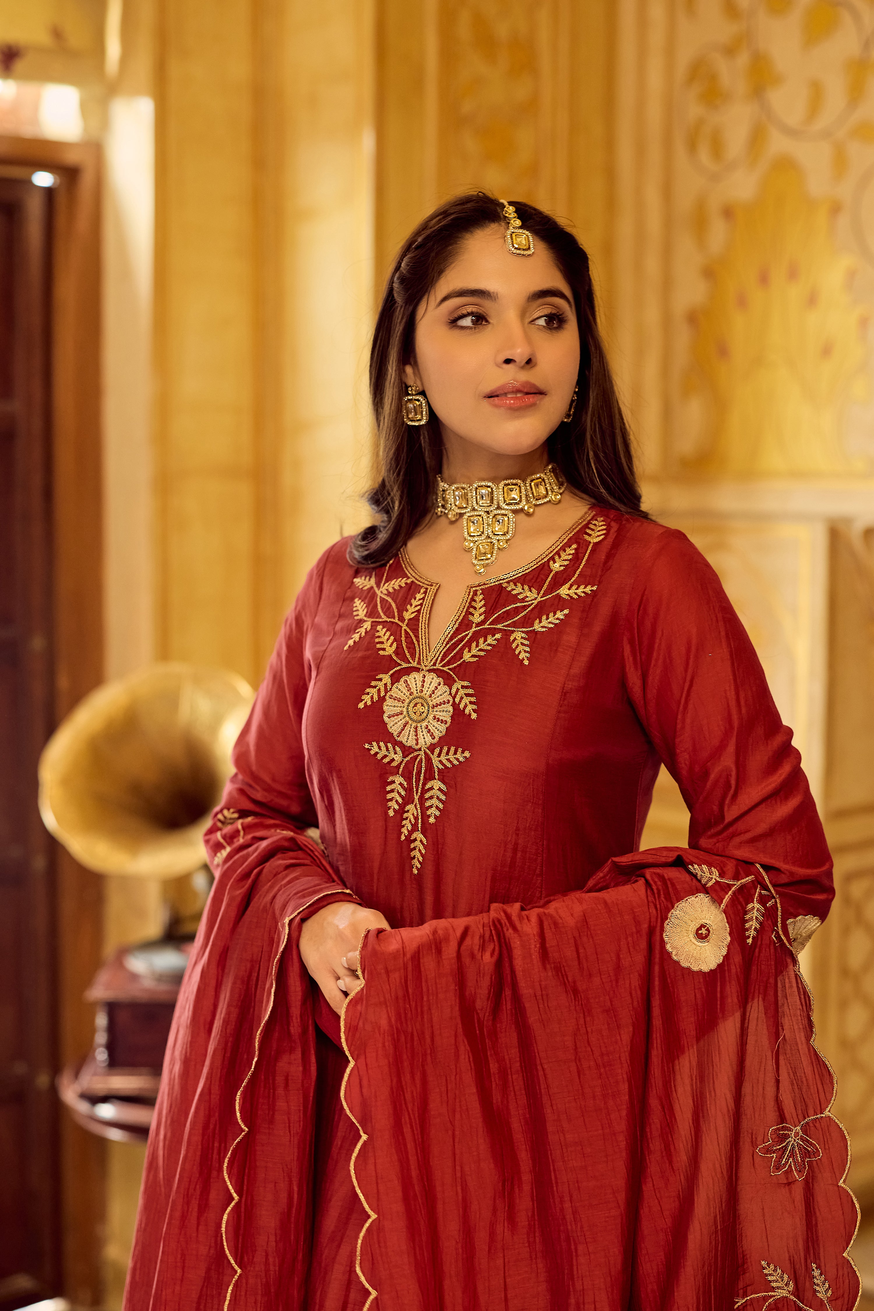 Royal Maroon Chanderi Set