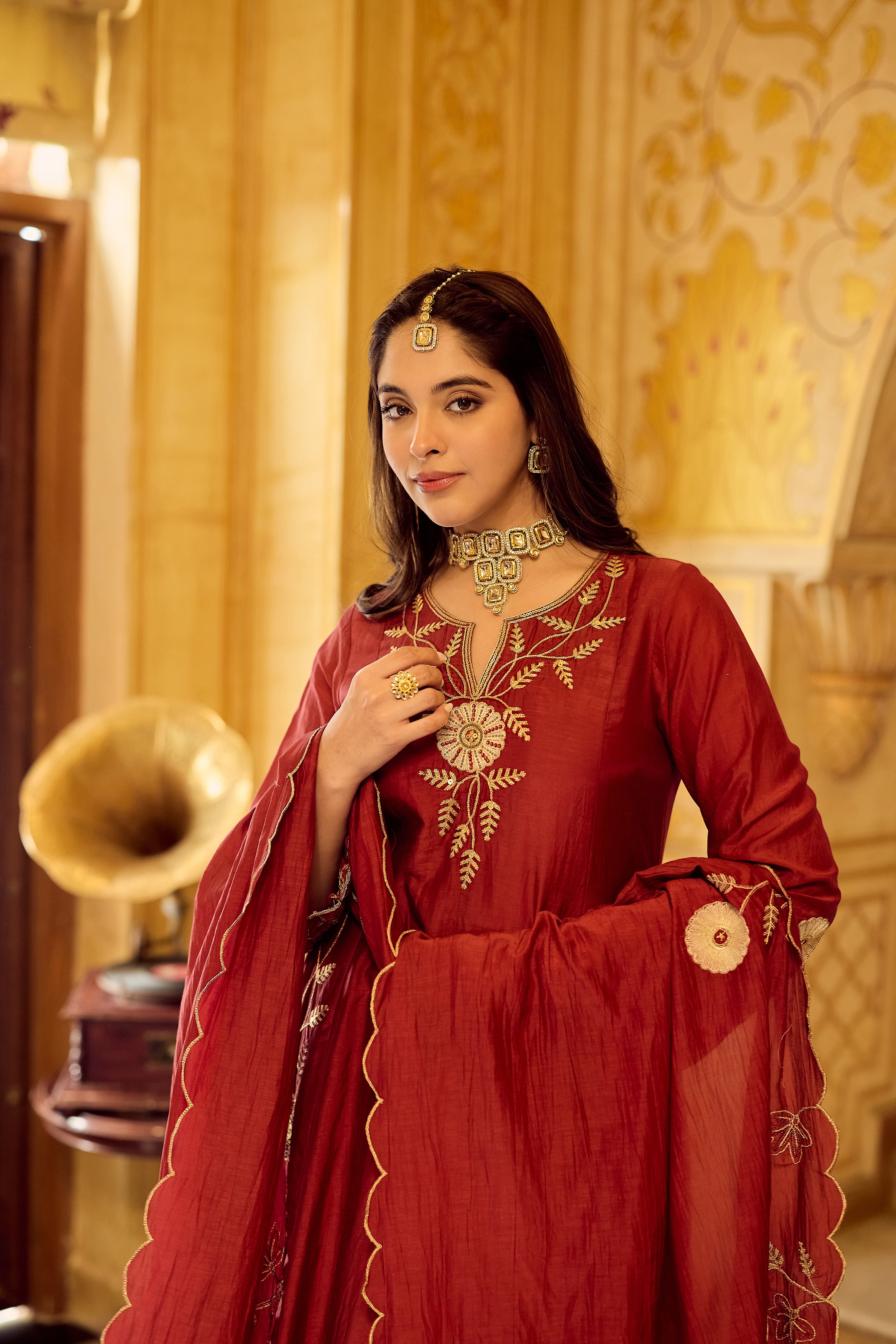 Royal Maroon Chanderi Set