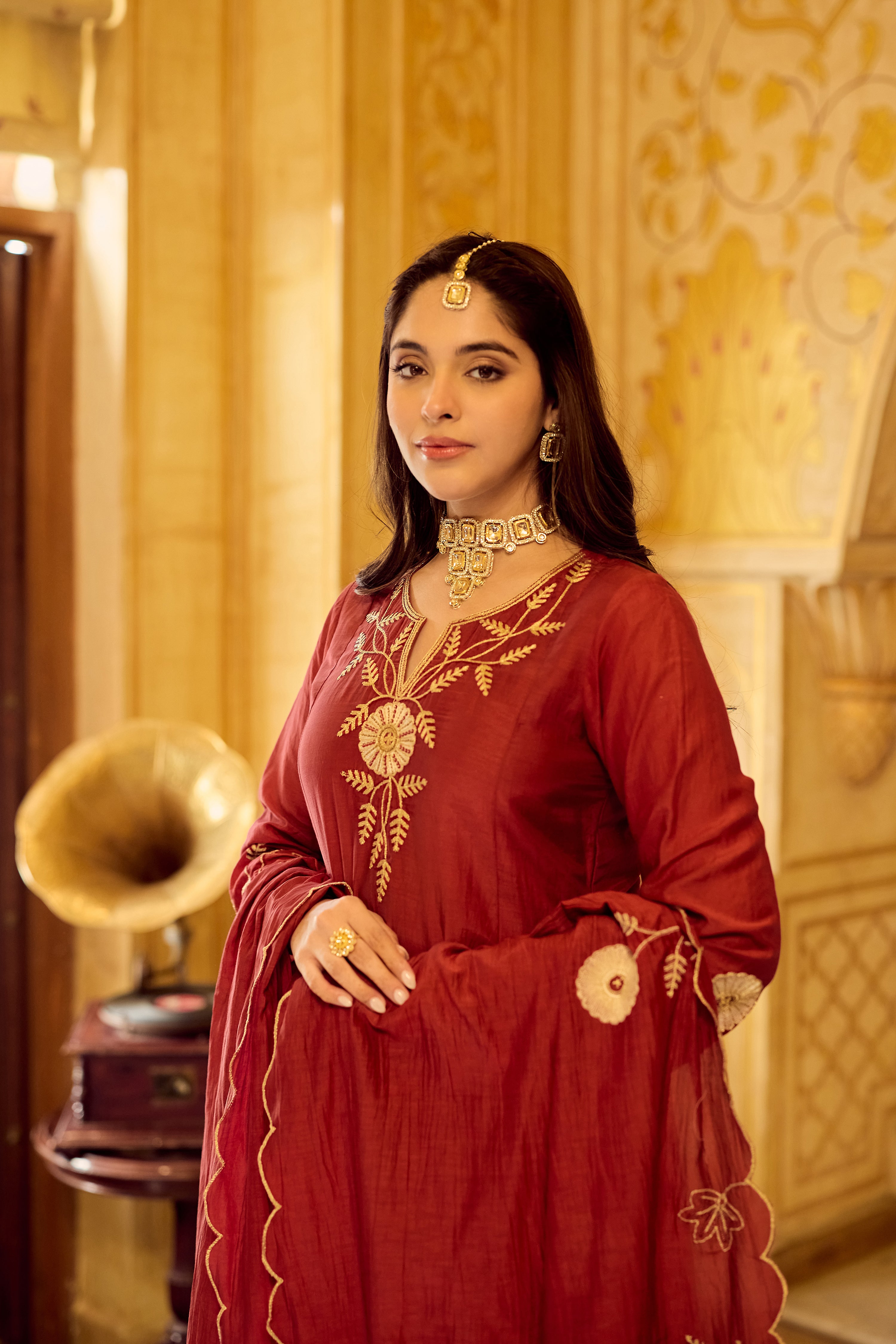 Royal Maroon Chanderi Set