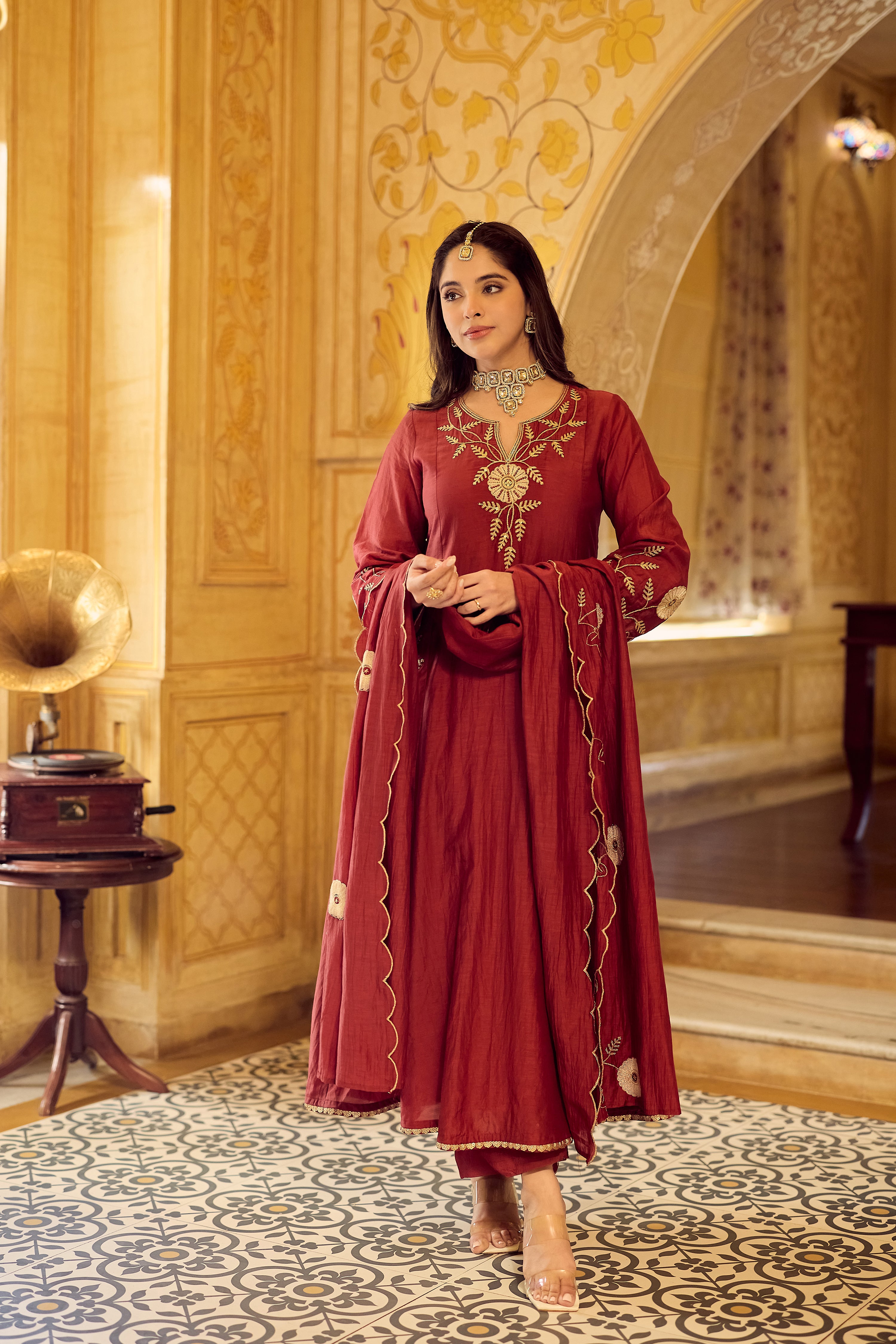Royal Maroon Chanderi Set