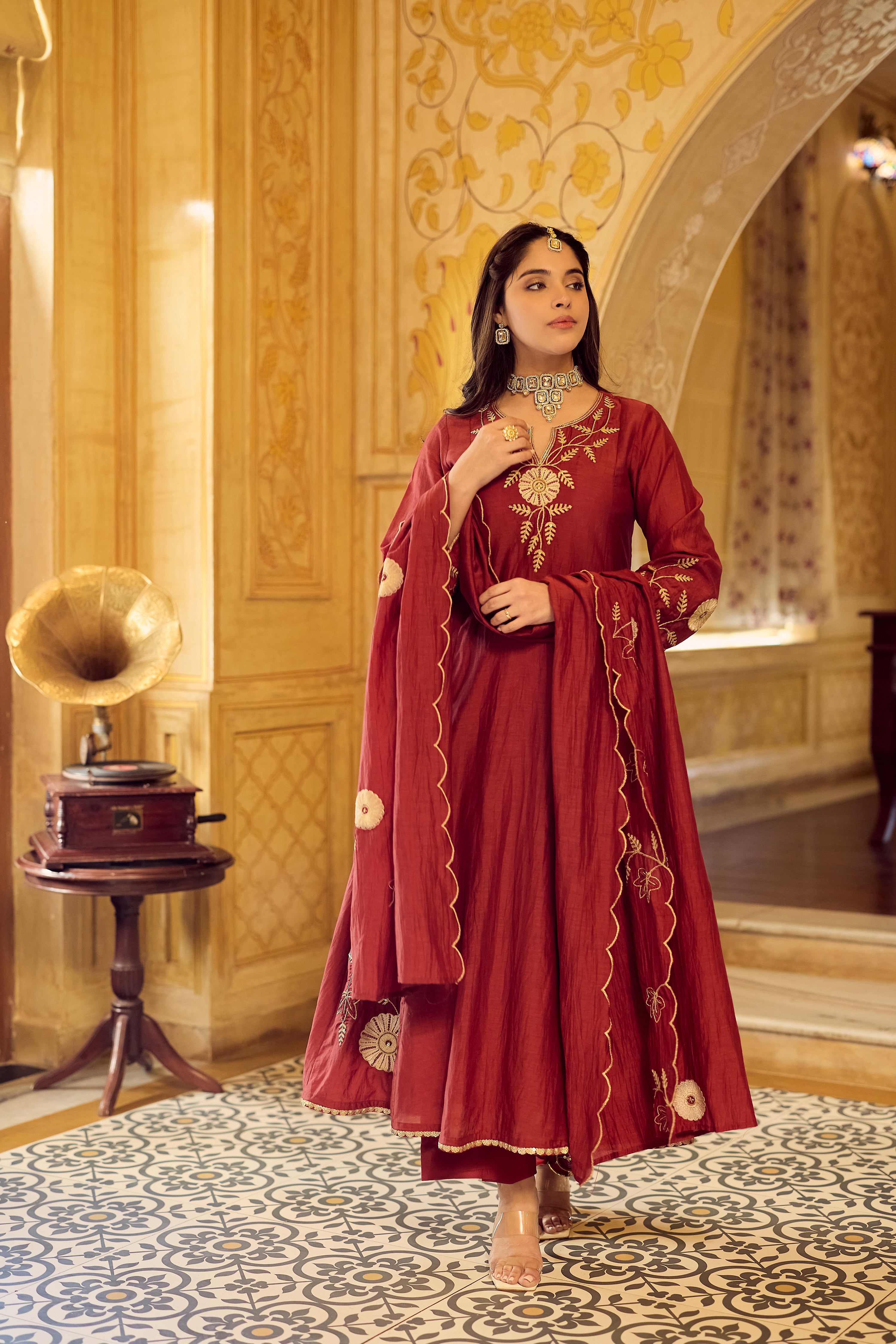 Royal Maroon Chanderi Set