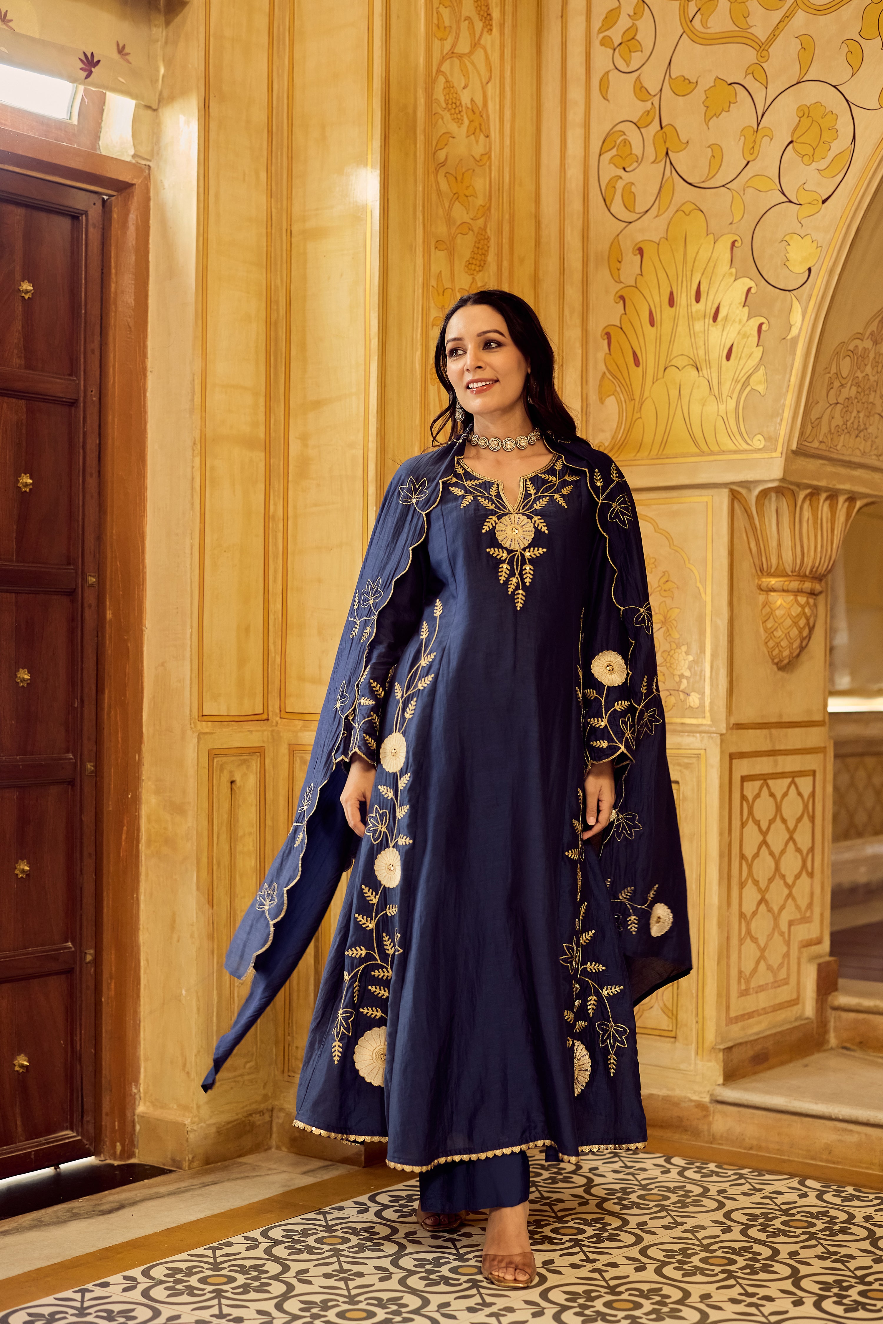 Midnight Bloom Chanderi Suit Set