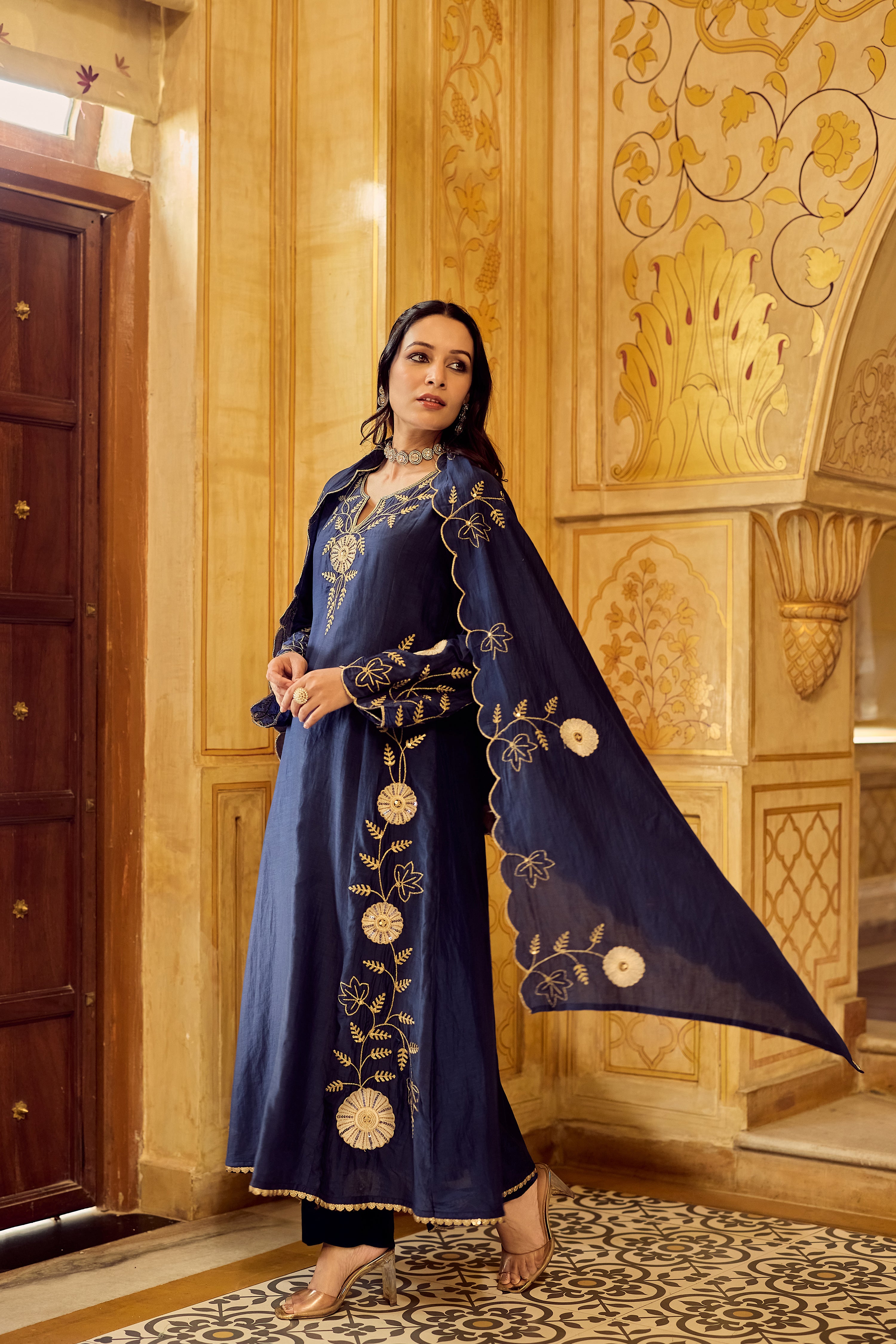 Midnight Bloom Chanderi Suit Set