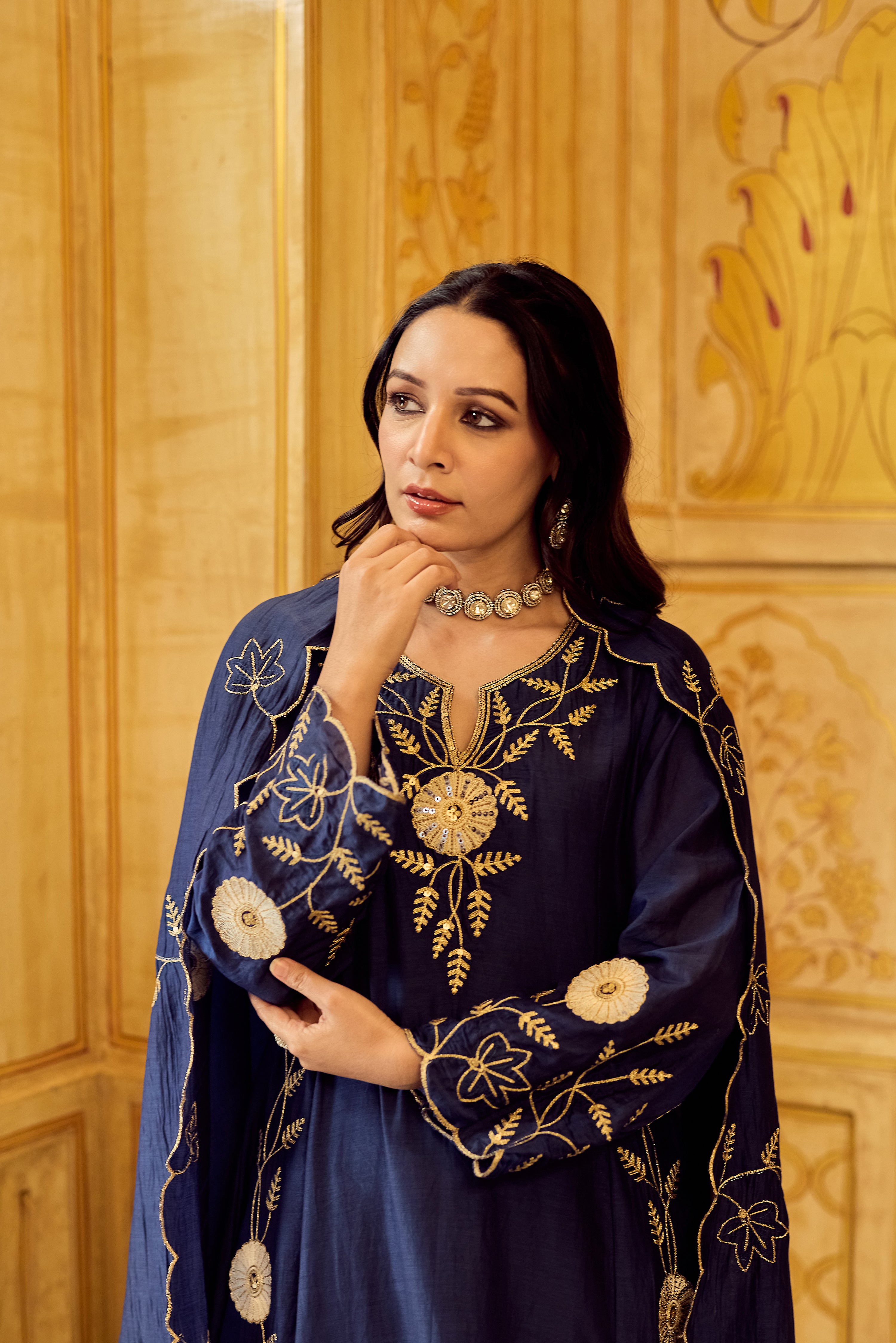 Midnight Bloom Chanderi Suit Set