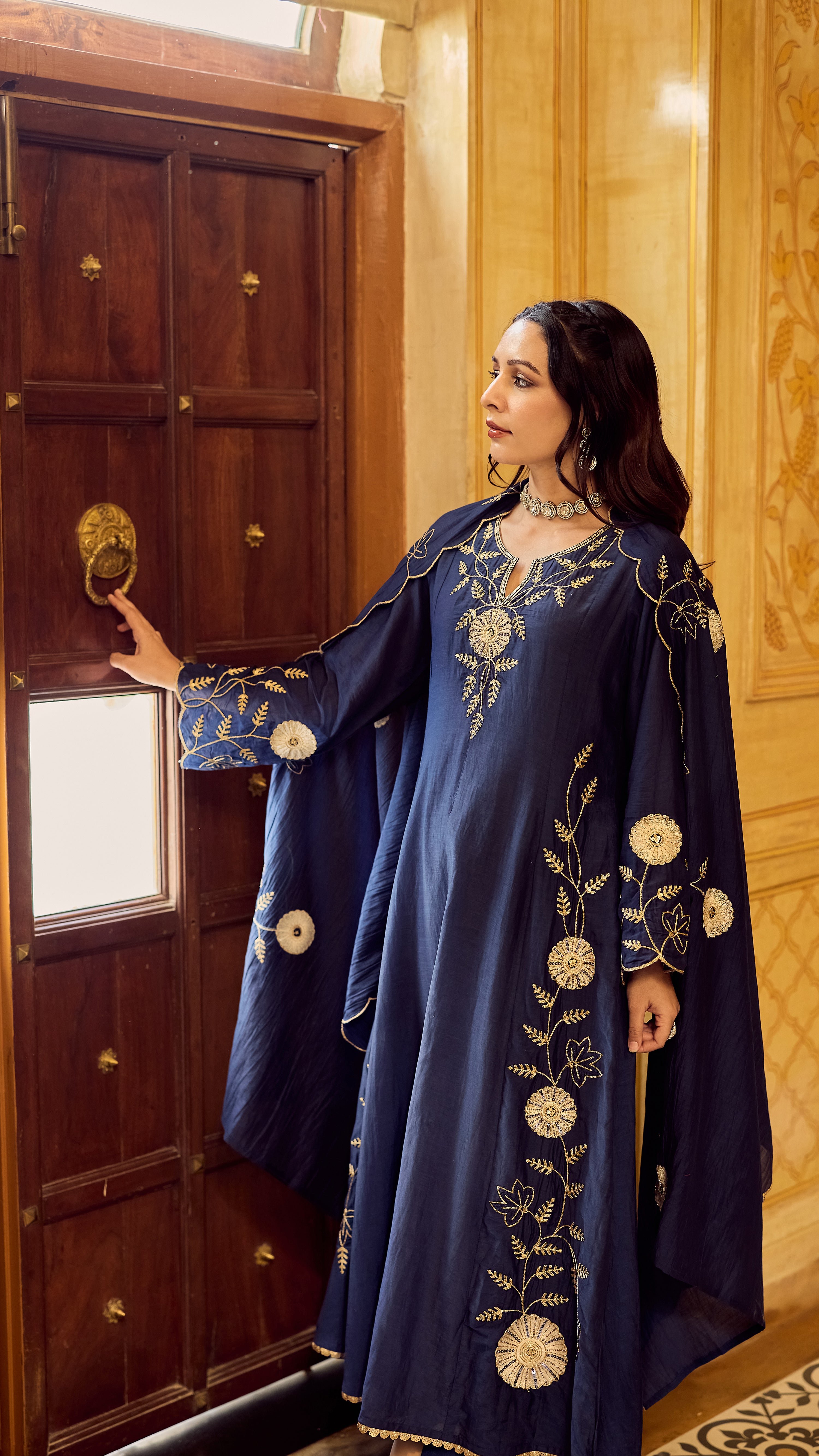 Midnight Bloom Chanderi Suit Set