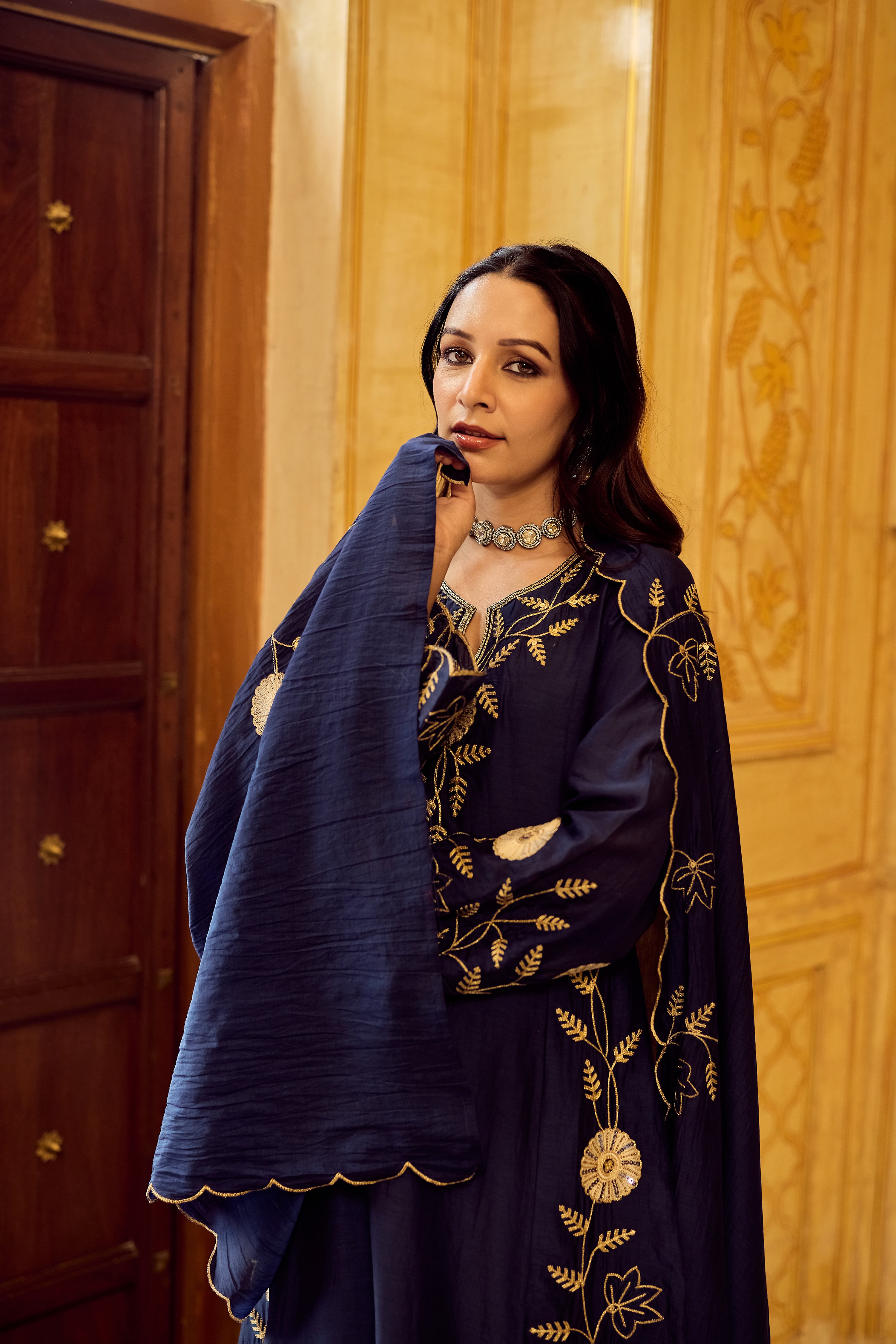 Midnight Bloom Chanderi Suit Set