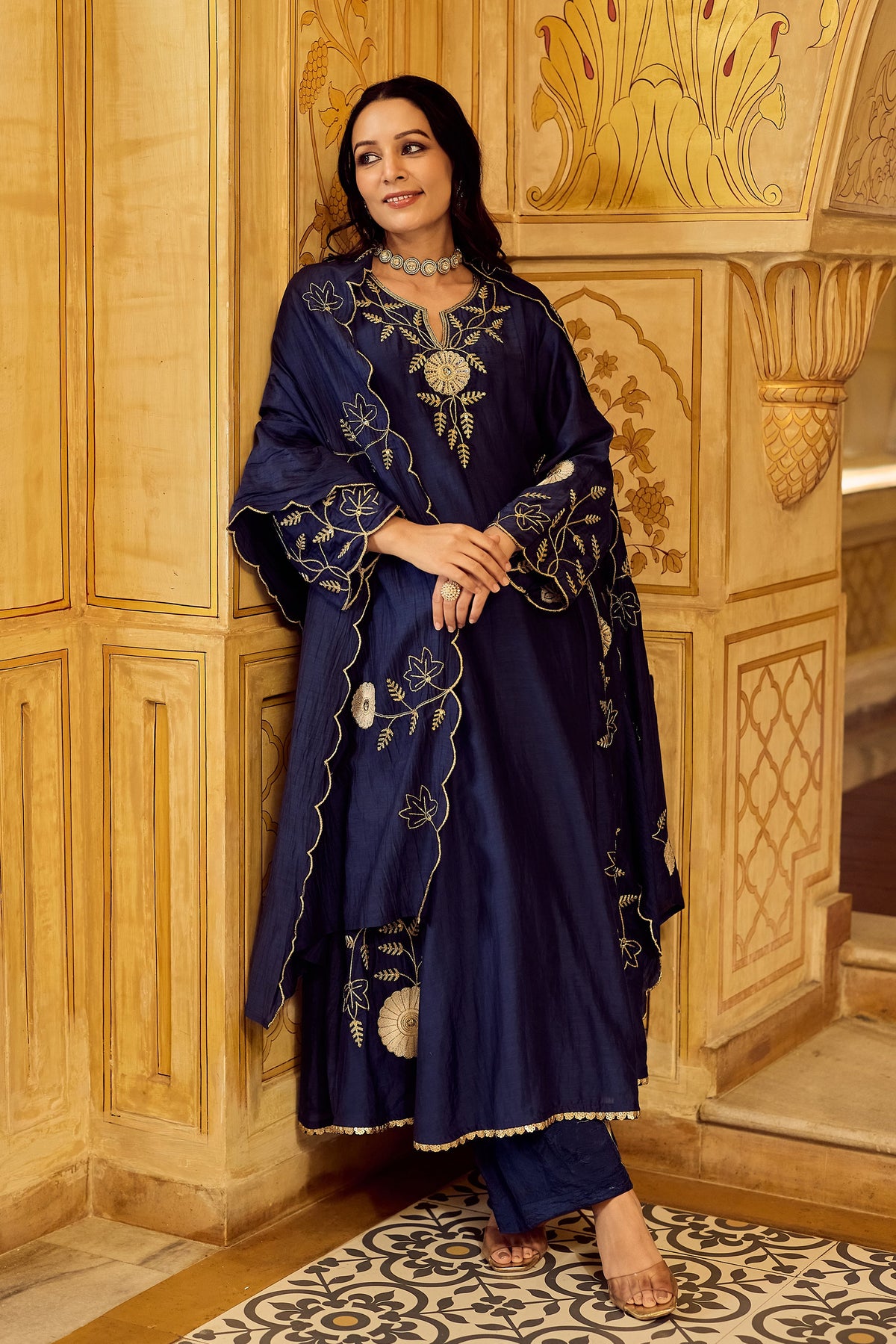 Midnight Bloom Chanderi Kurta Set