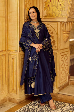 Midnight Bloom Chanderi Kurta Set