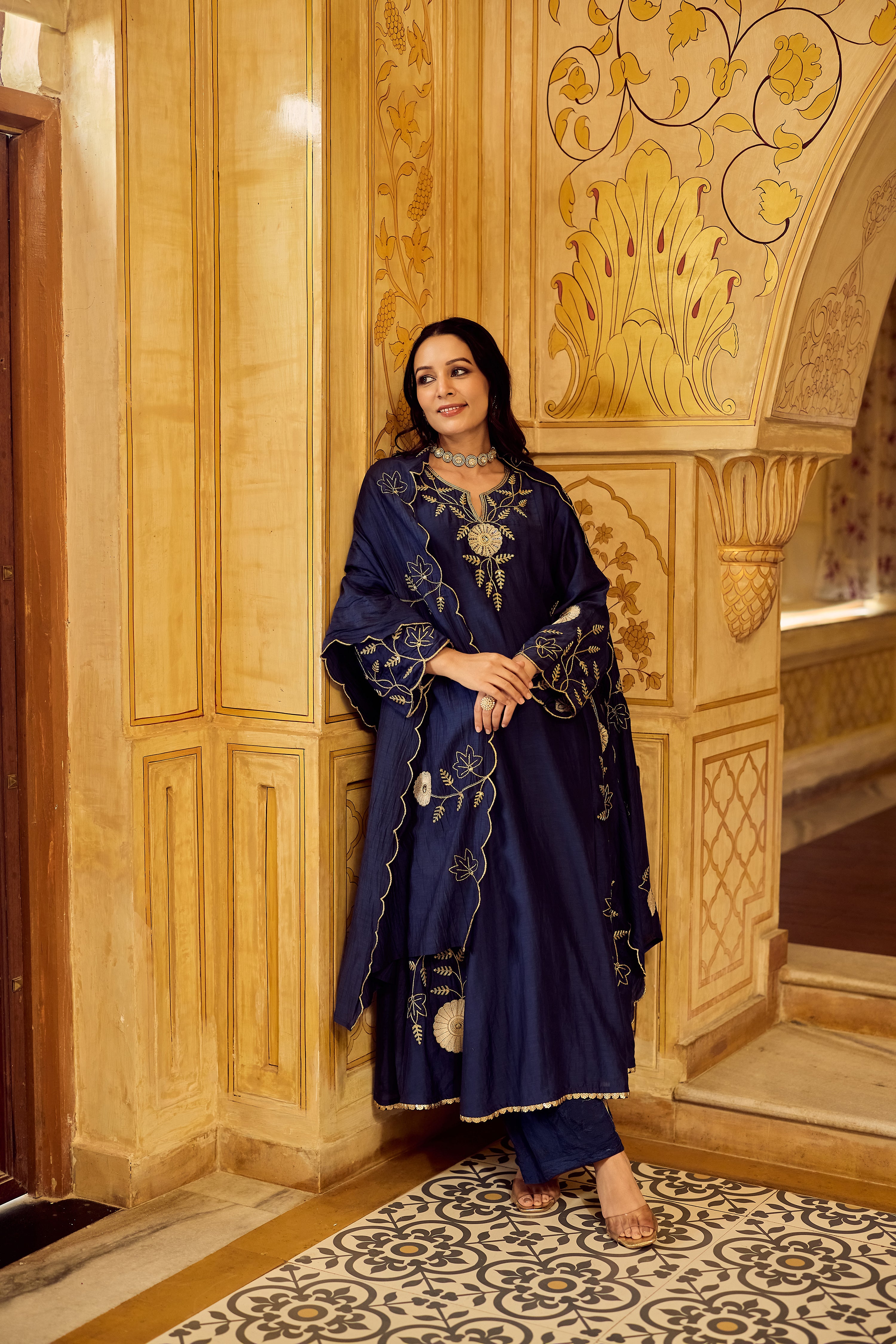 Midnight Bloom Chanderi Suit Set