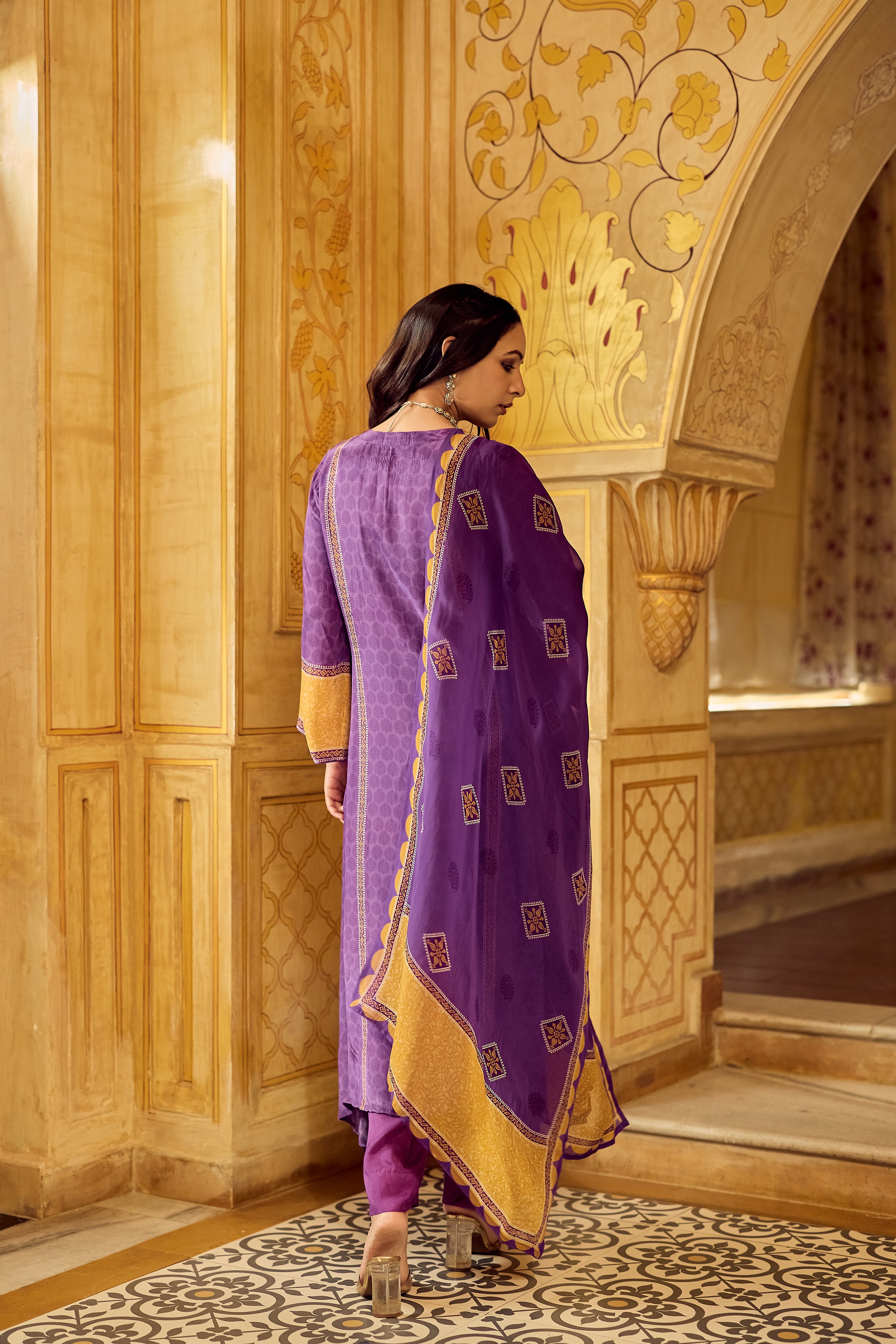 Royal Orchid Mustard Crepe Suit Set