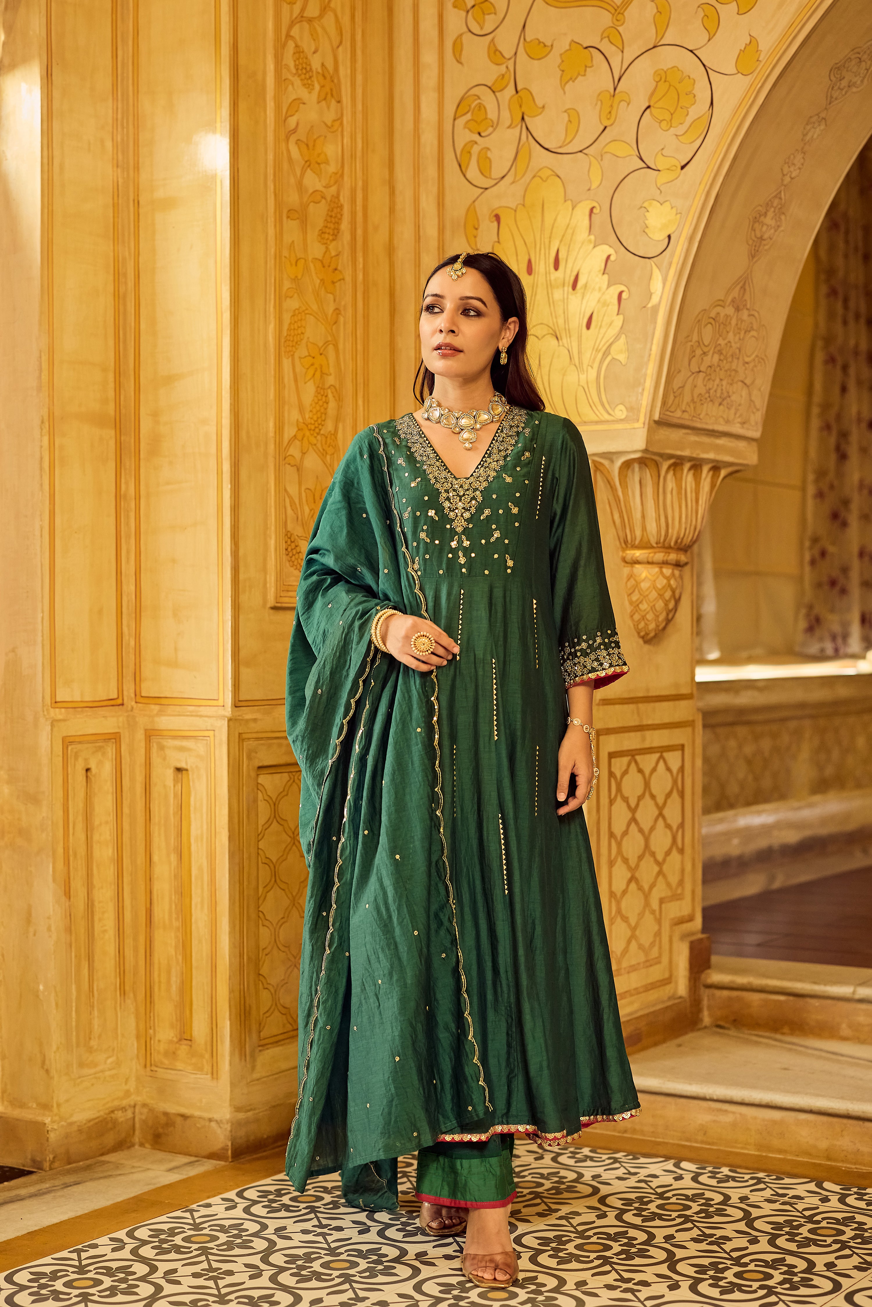 Forest Bloom Mul Chanderi Suit Set