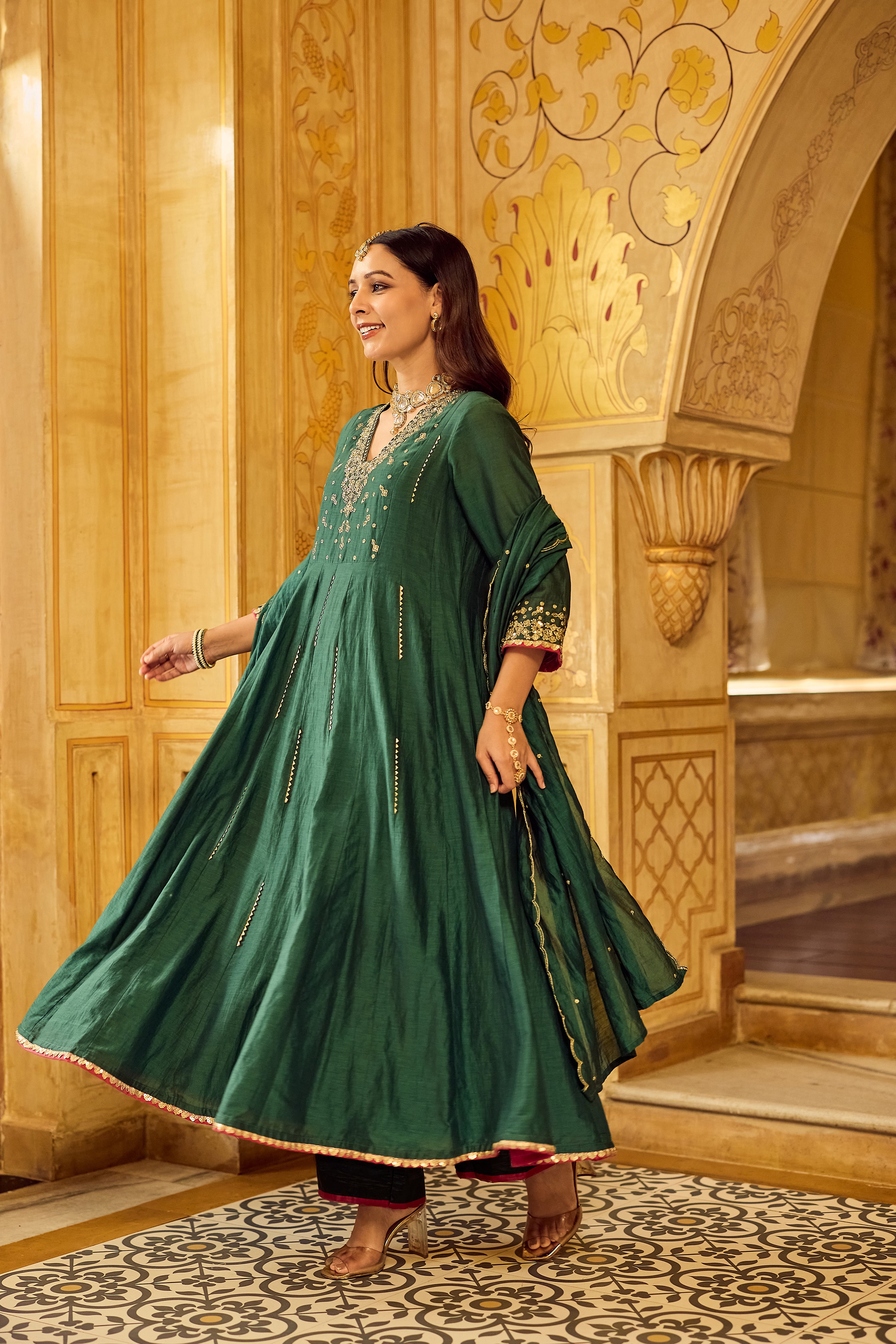 Forest Bloom Mul Chanderi Suit Set