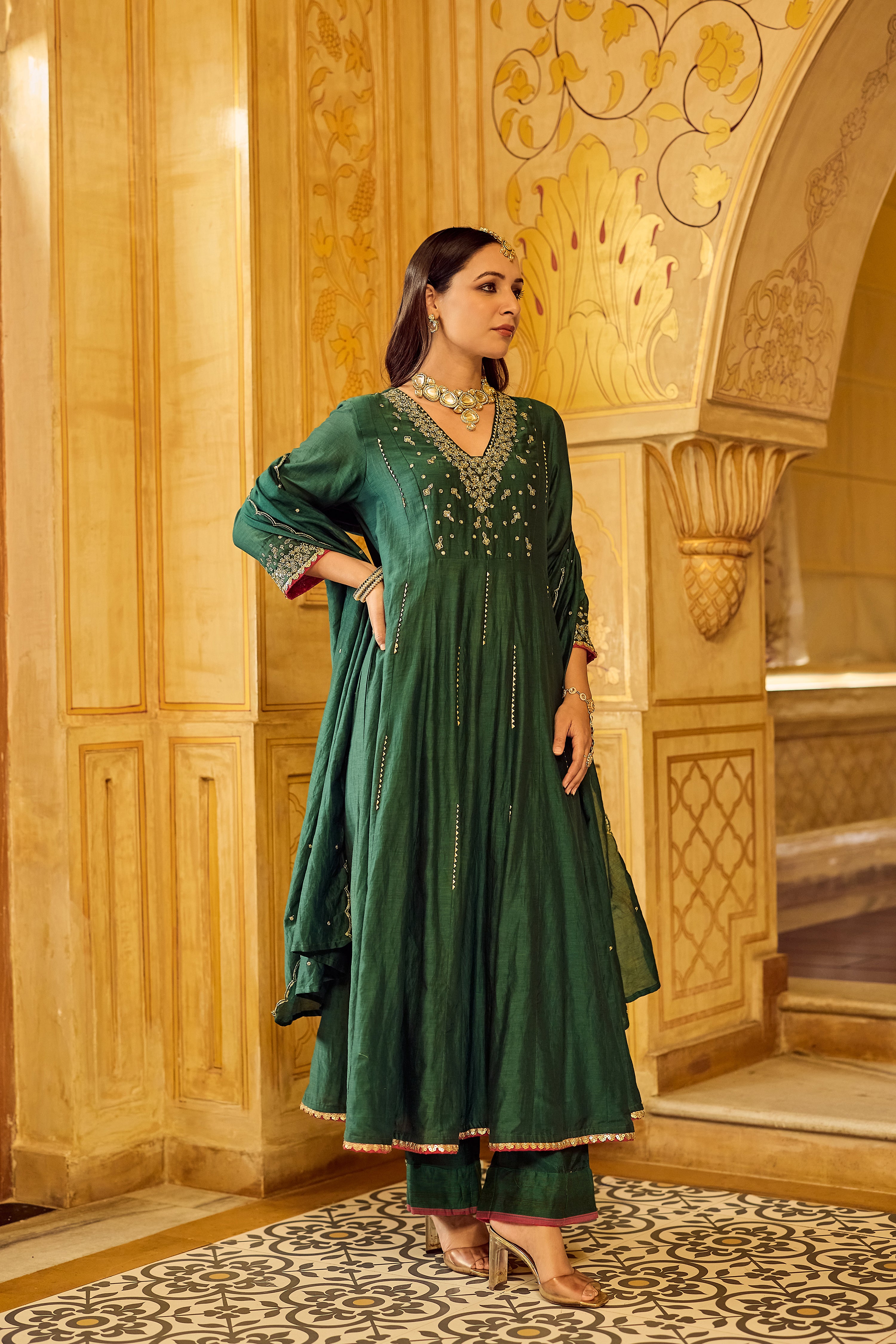 Forest Bloom Mul Chanderi Suit Set