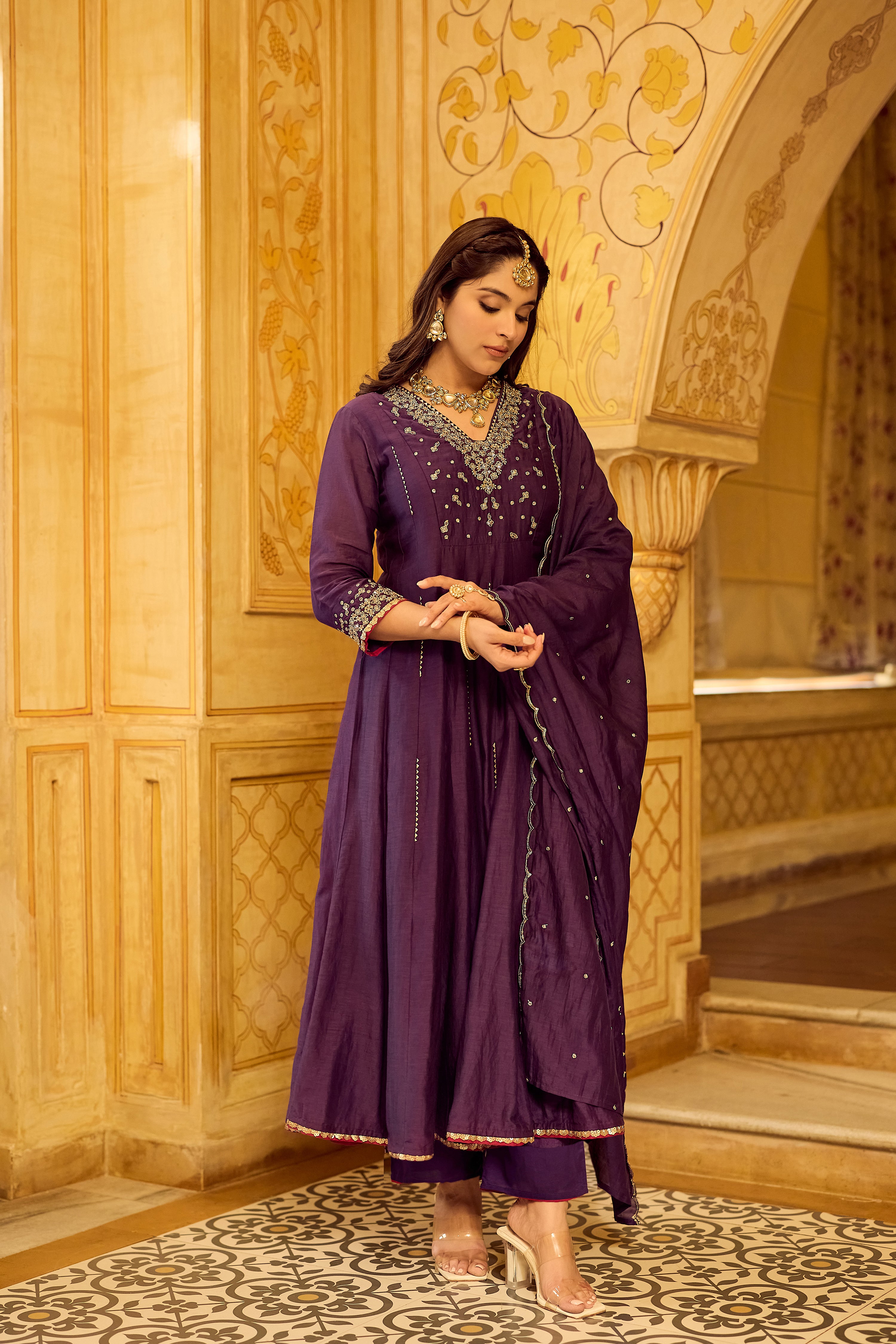 Regal Berry Mul Chanderi Suit Set