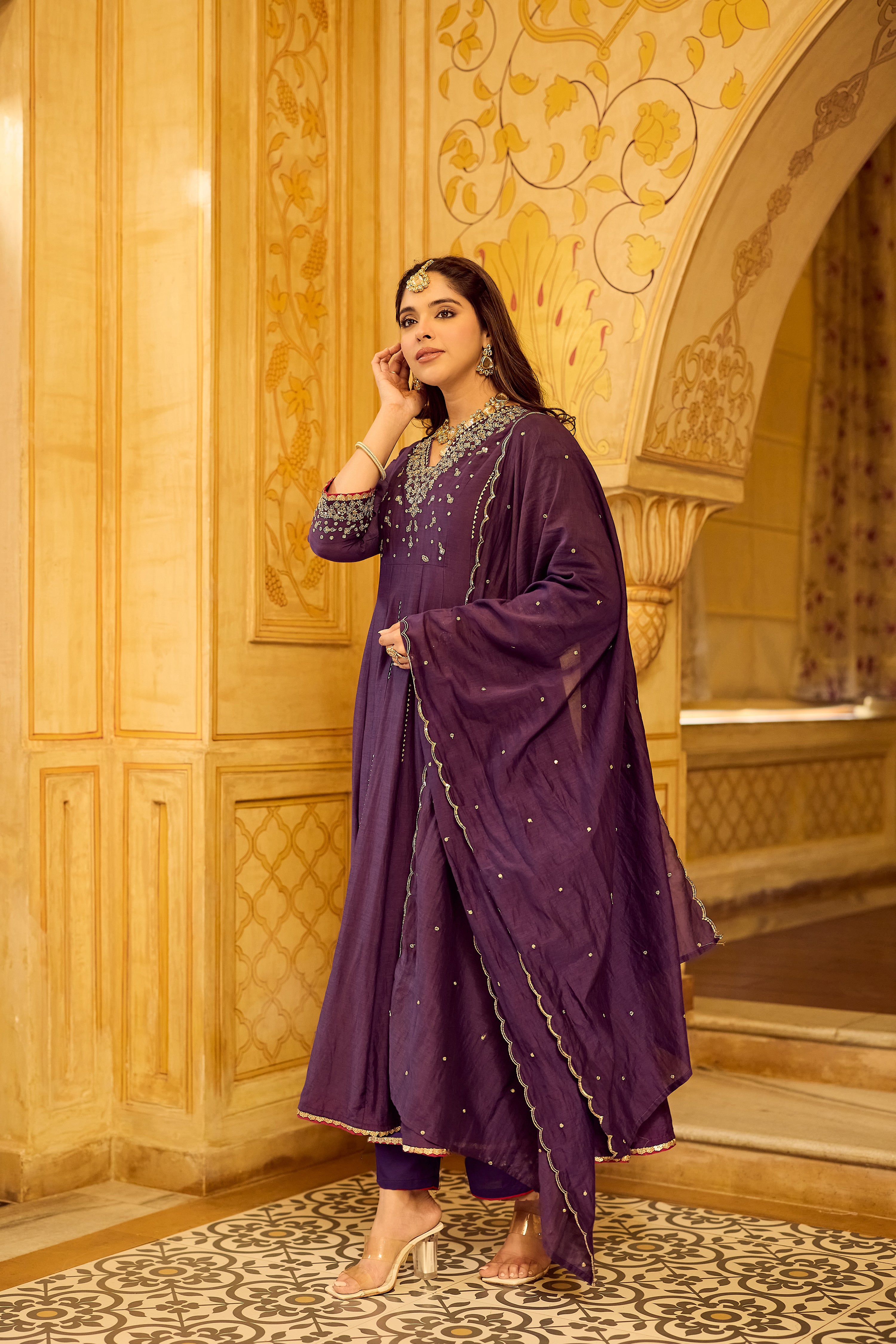 Regal Berry Mul Chanderi Suit Set