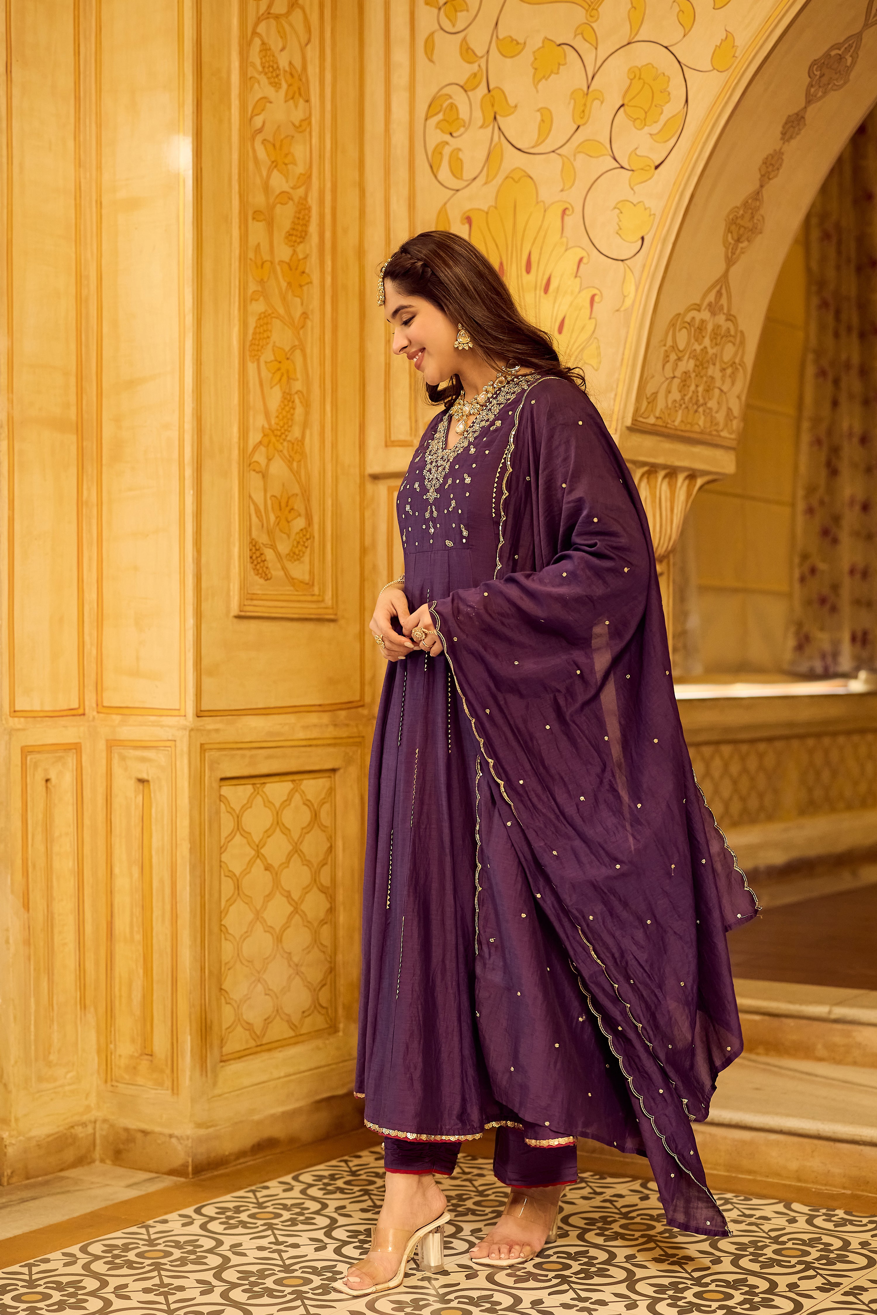 Regal Berry Mul Chanderi Suit Set