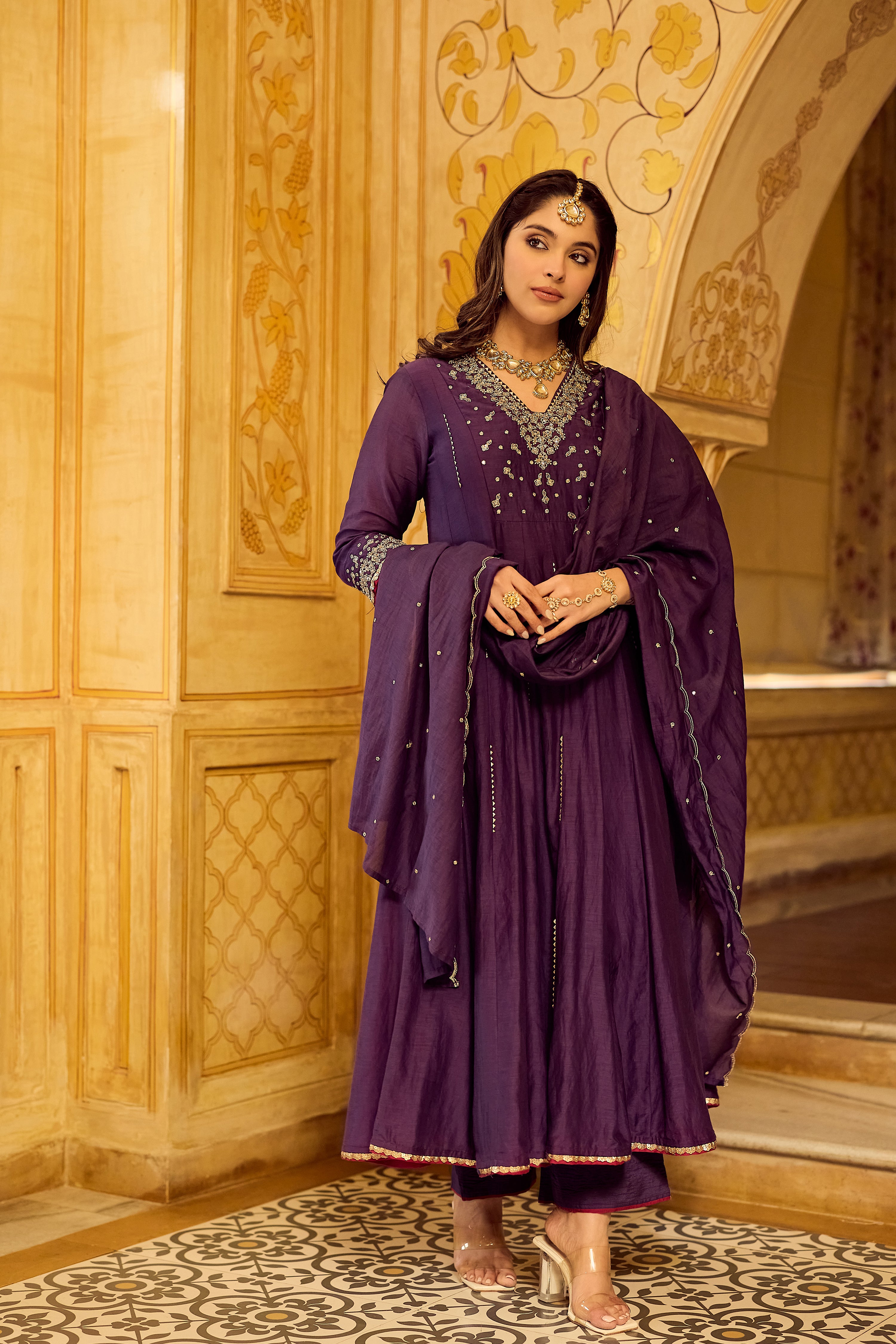Regal Berry Mul Chanderi Suit Set