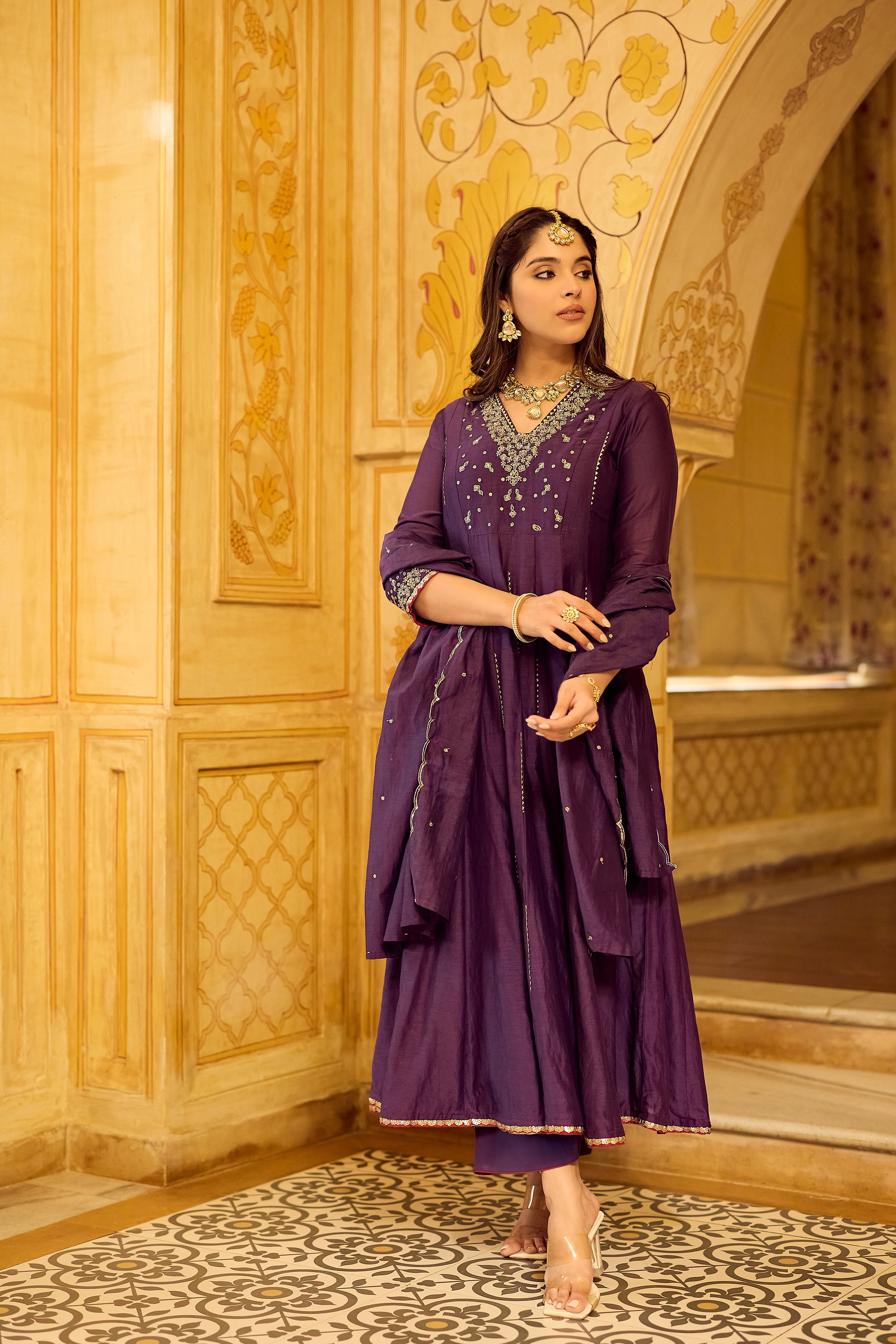 Regal Berry Mul Chanderi Suit Set