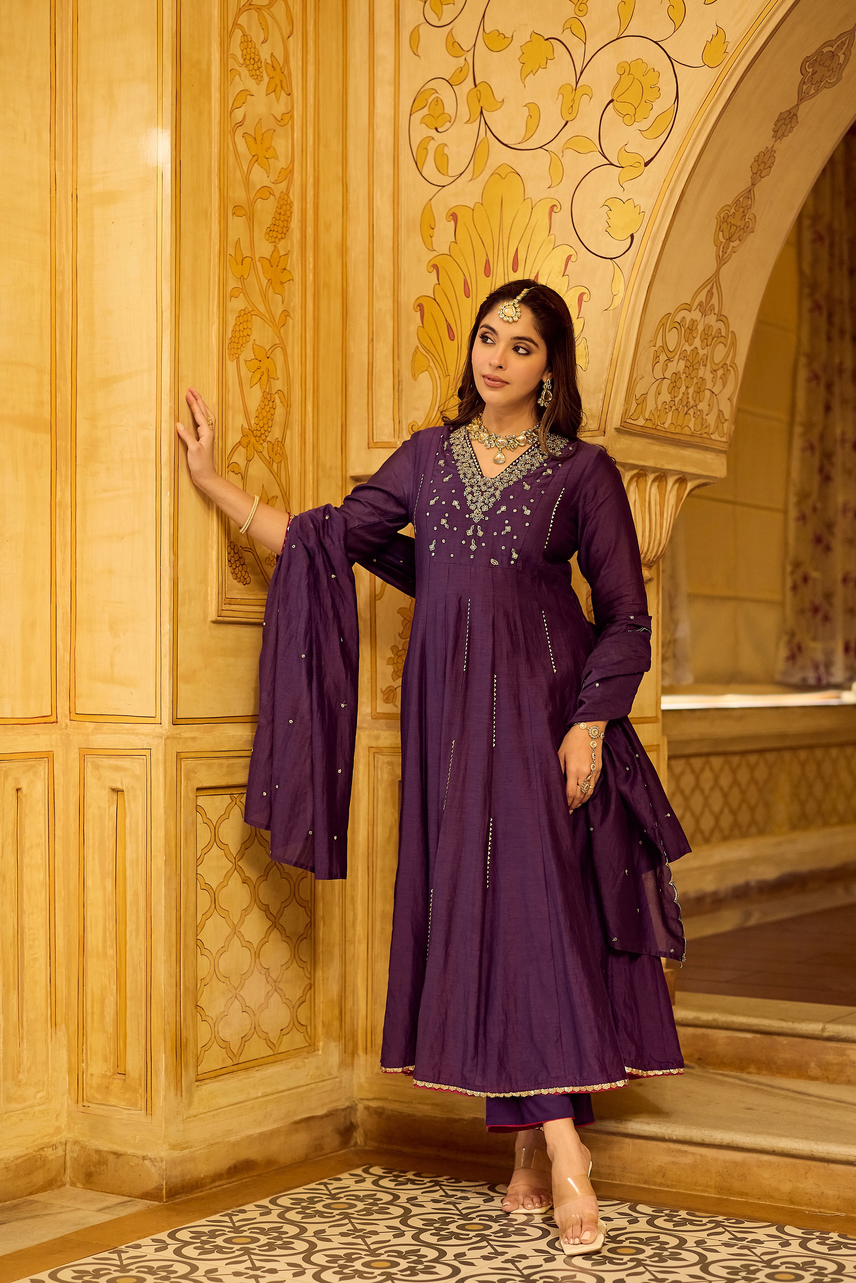 Regal Berry Mul Chanderi Suit Set