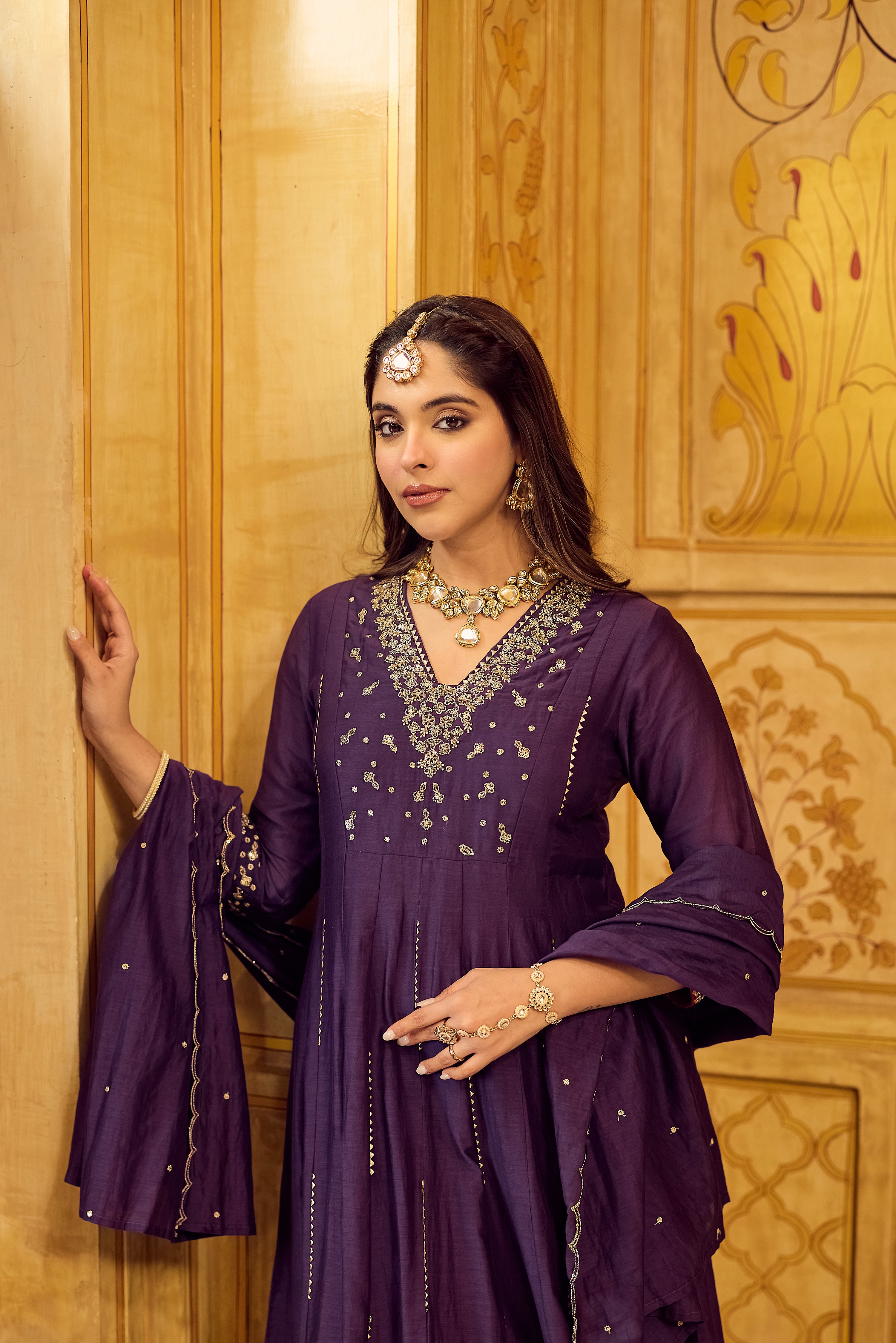Regal Berry Mul Chanderi Suit Set