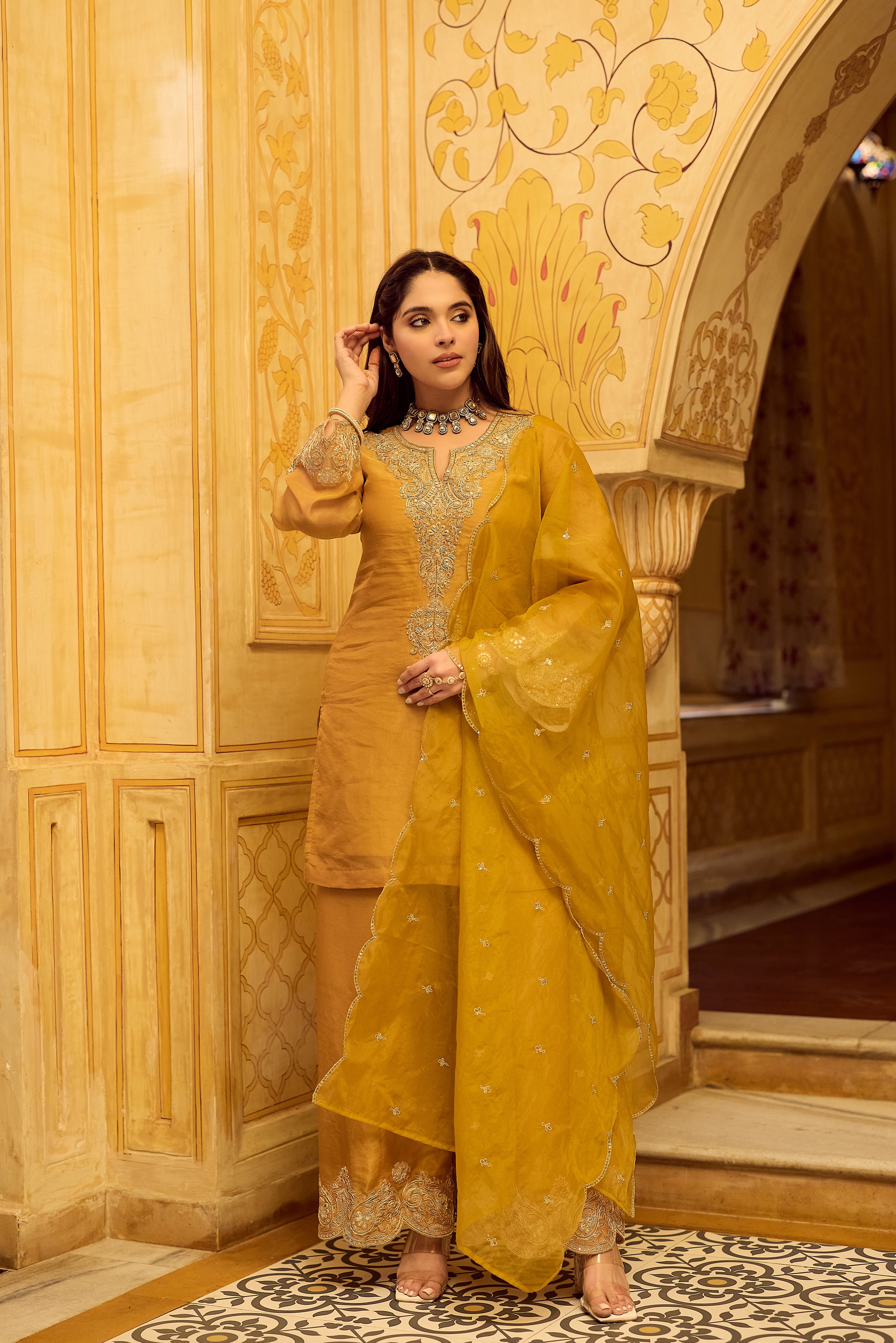 Golden Aura Swiss Tissue Suit Set