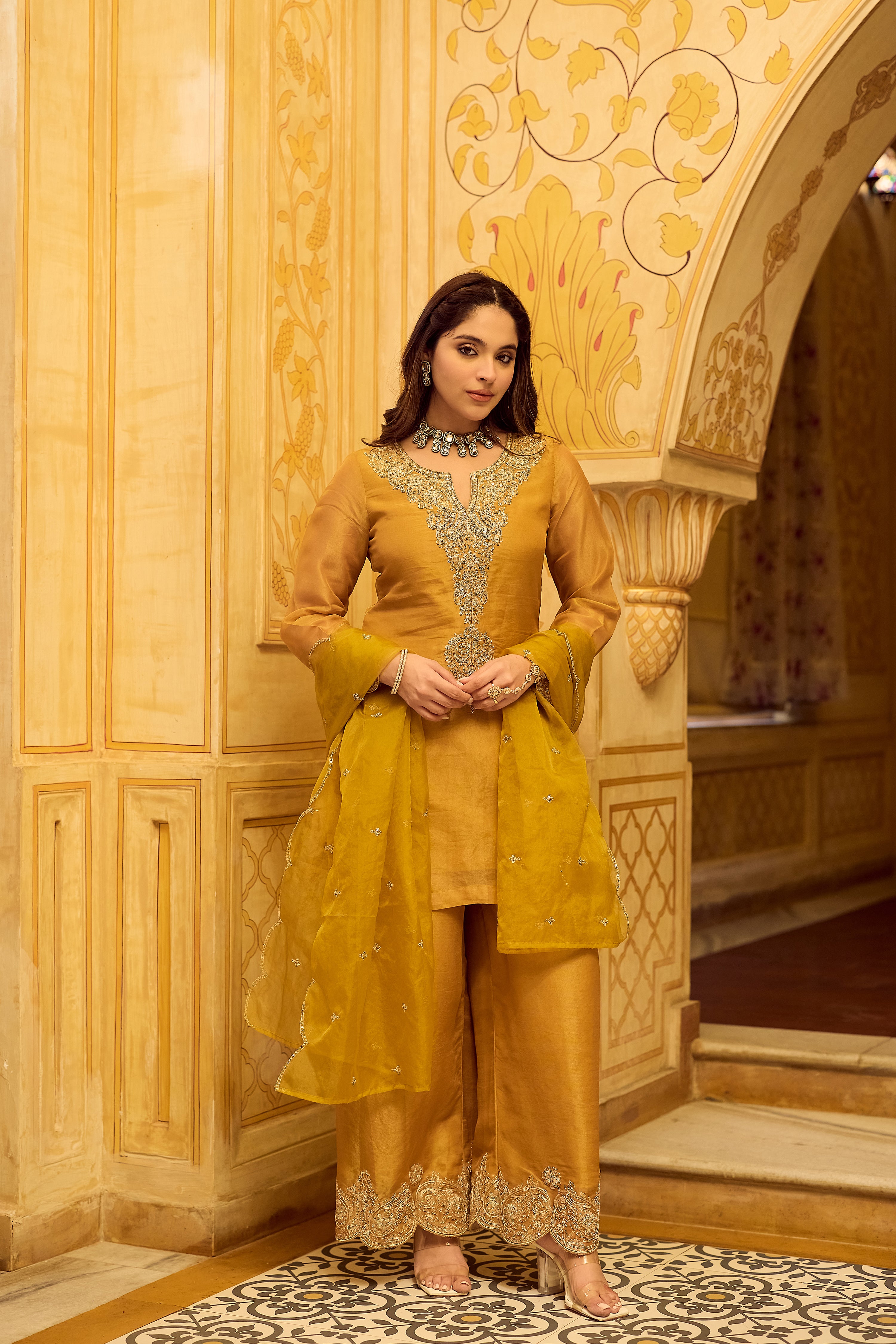 Golden Aura Swiss Tissue Suit Set