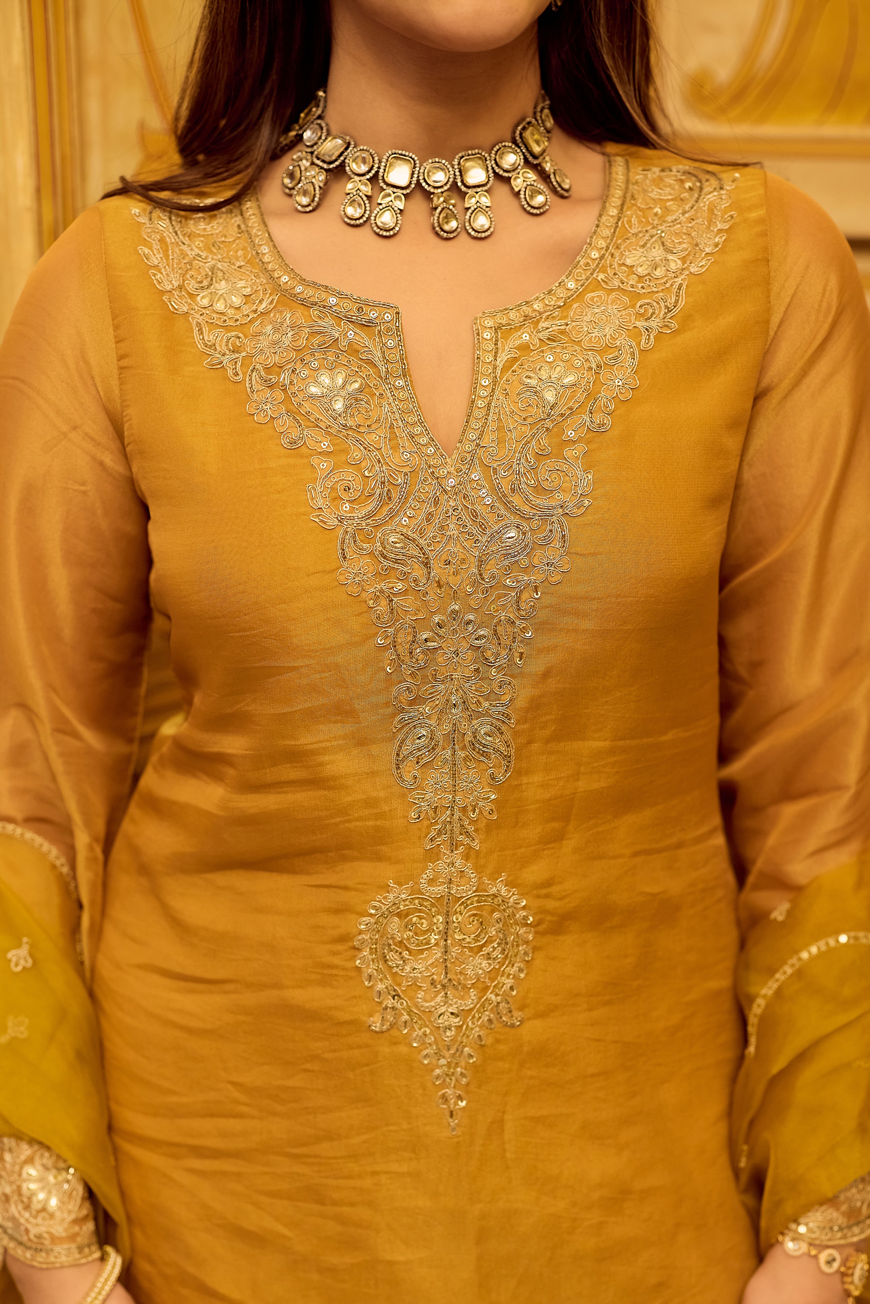 Golden Aura Swiss Tissue Suit Set