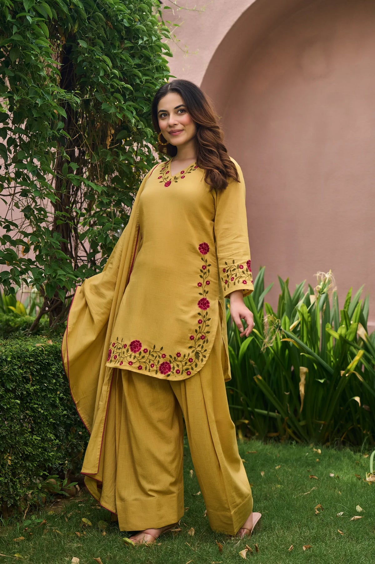 Mustard Floral Kurta Set