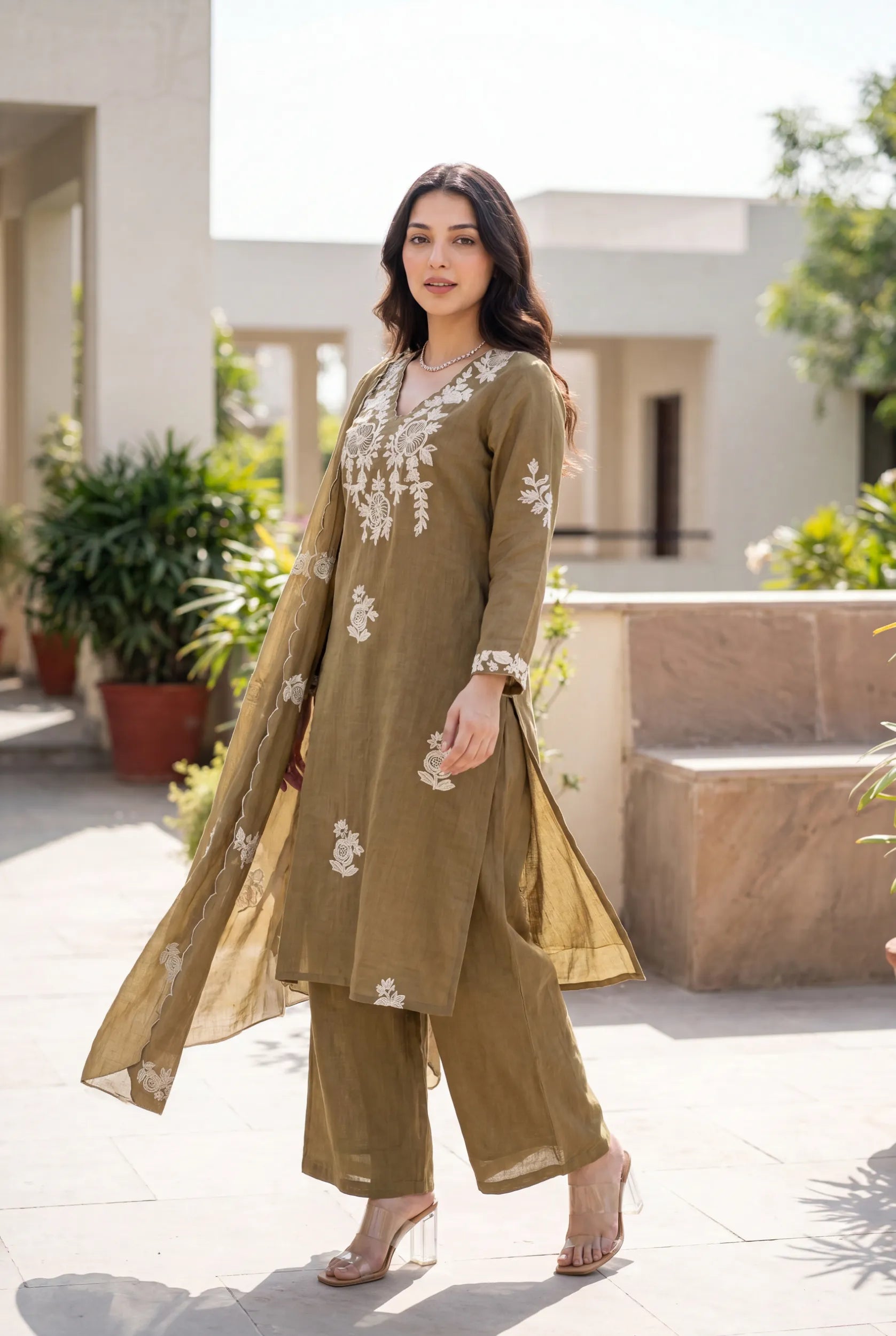 Hazel Bloom Embroidered Kurta Set