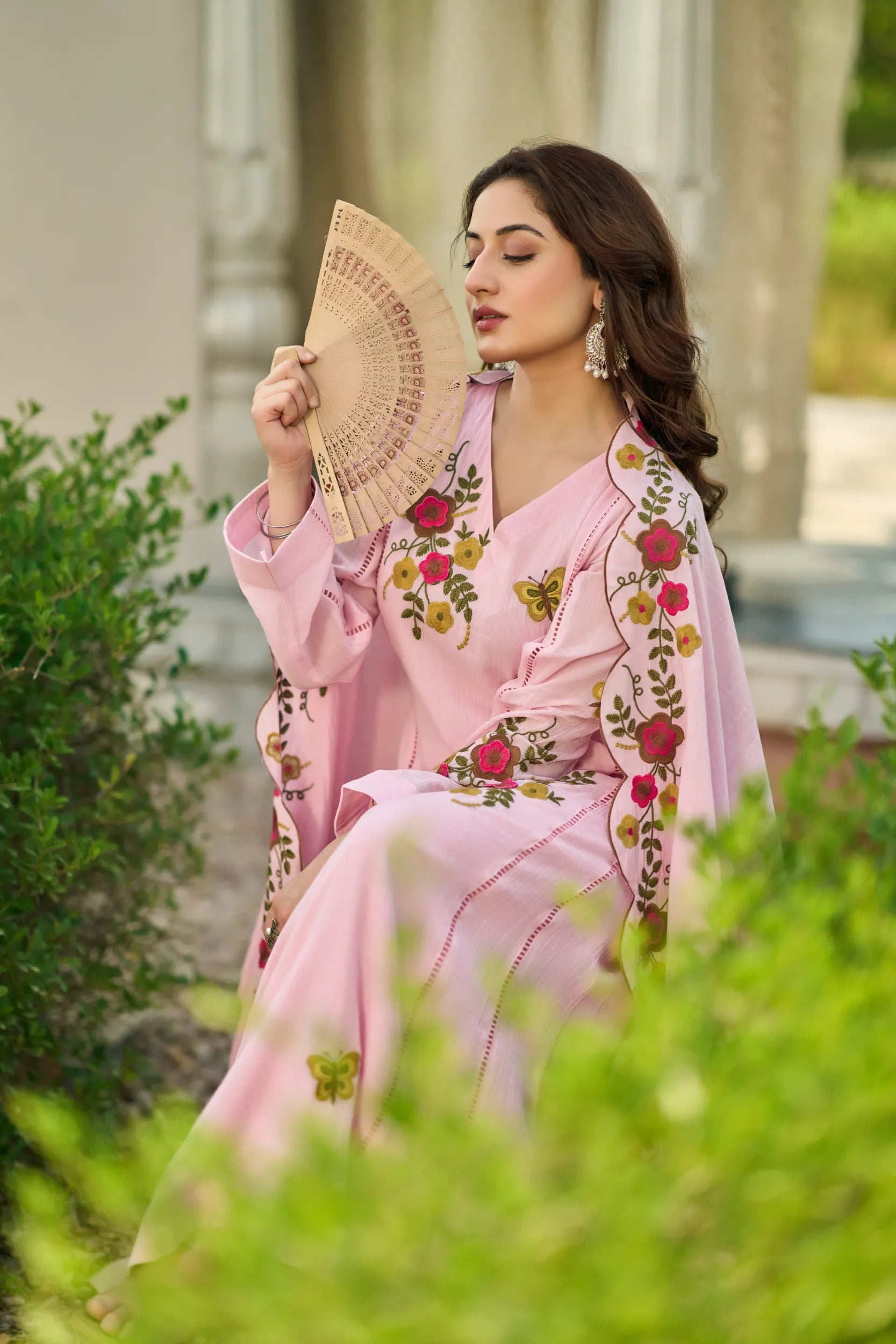 Blush Bloom Embroidered Kurta  Set
