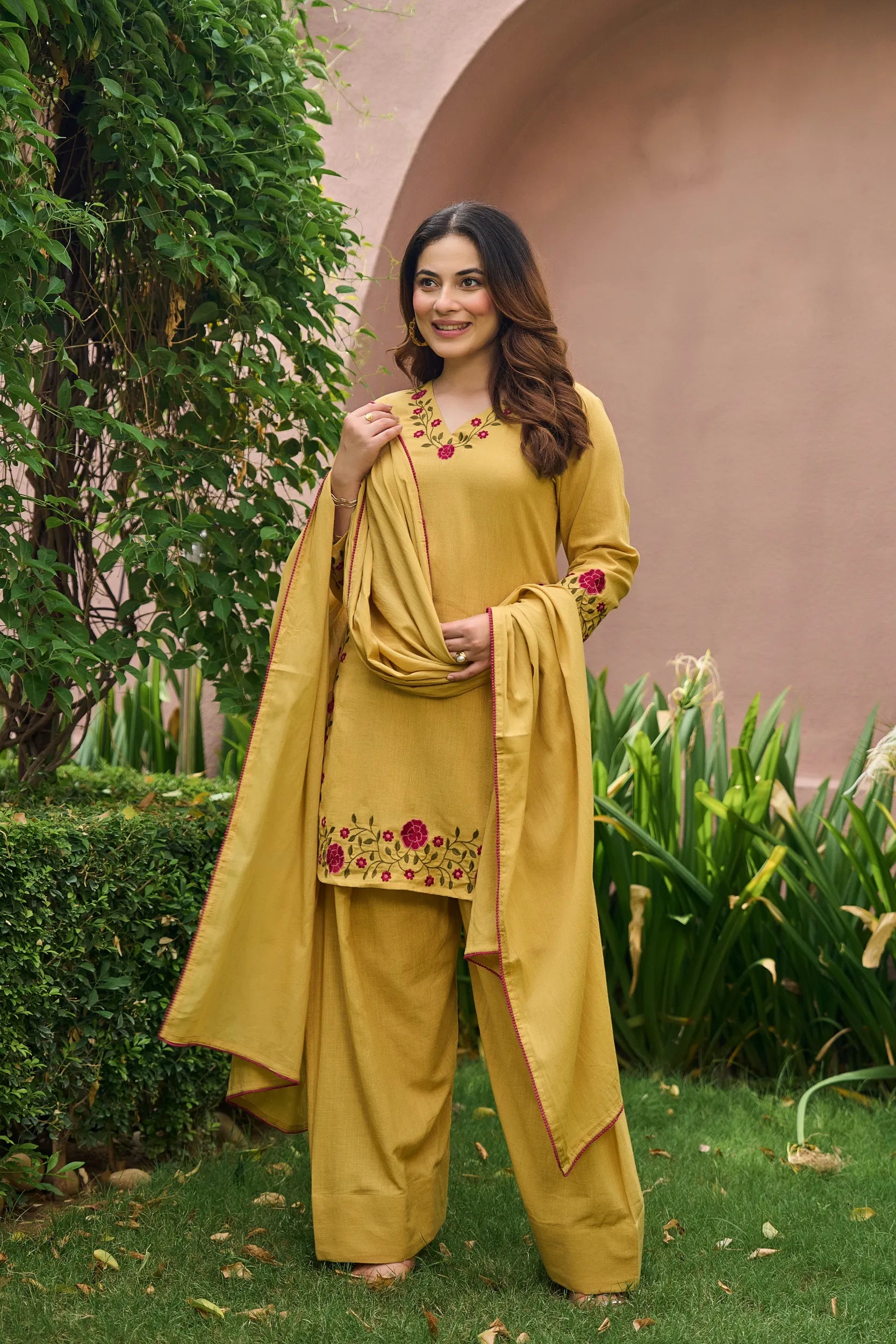 Mustard Floral Kurta Set