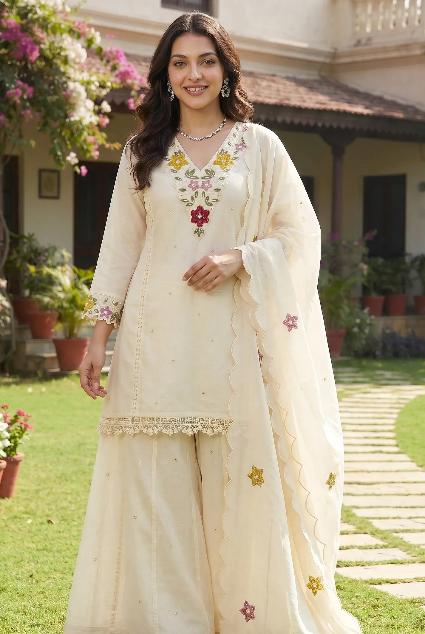 Pearl Bloom Embroidered Set