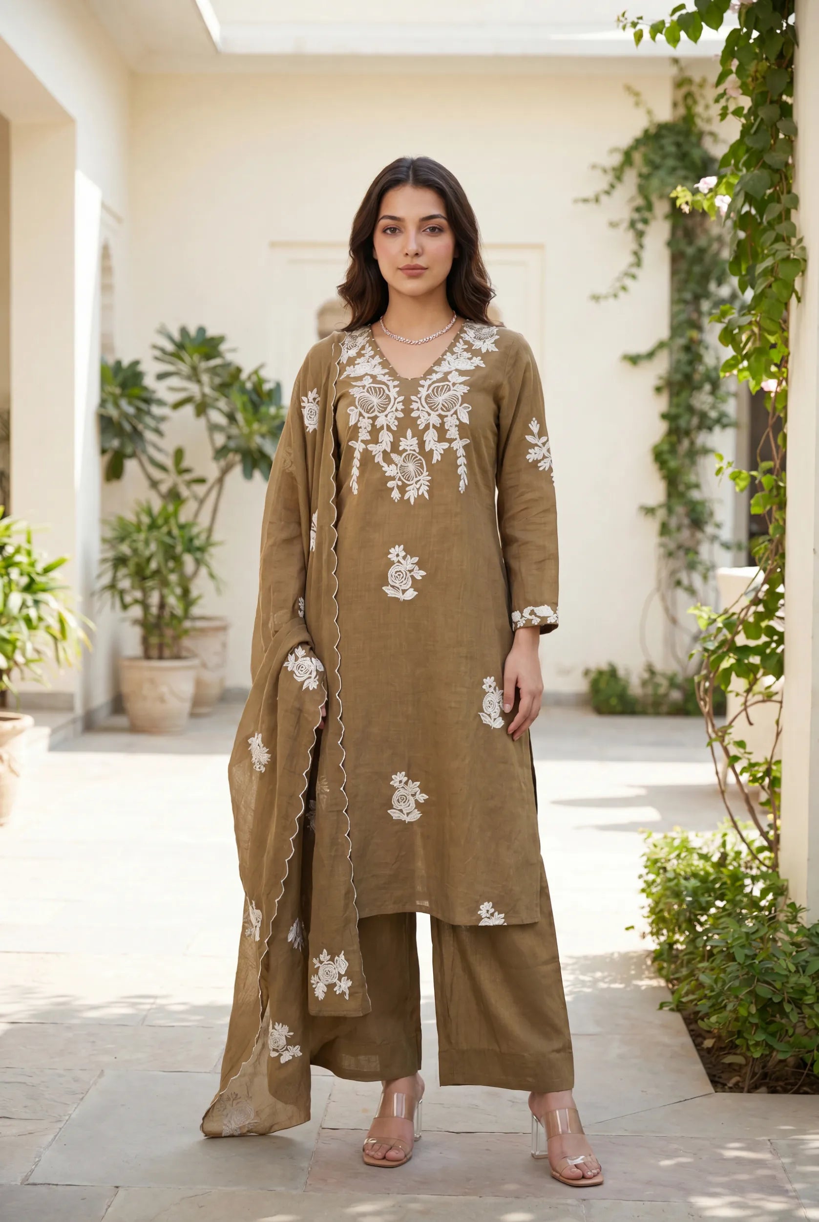 Hazel Bloom Embroidered Kurta Set