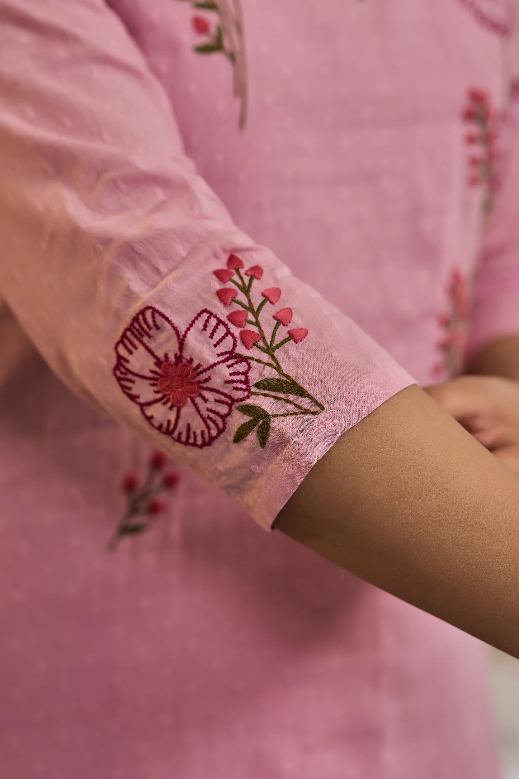 Floral Pink Embroidered Suit Set