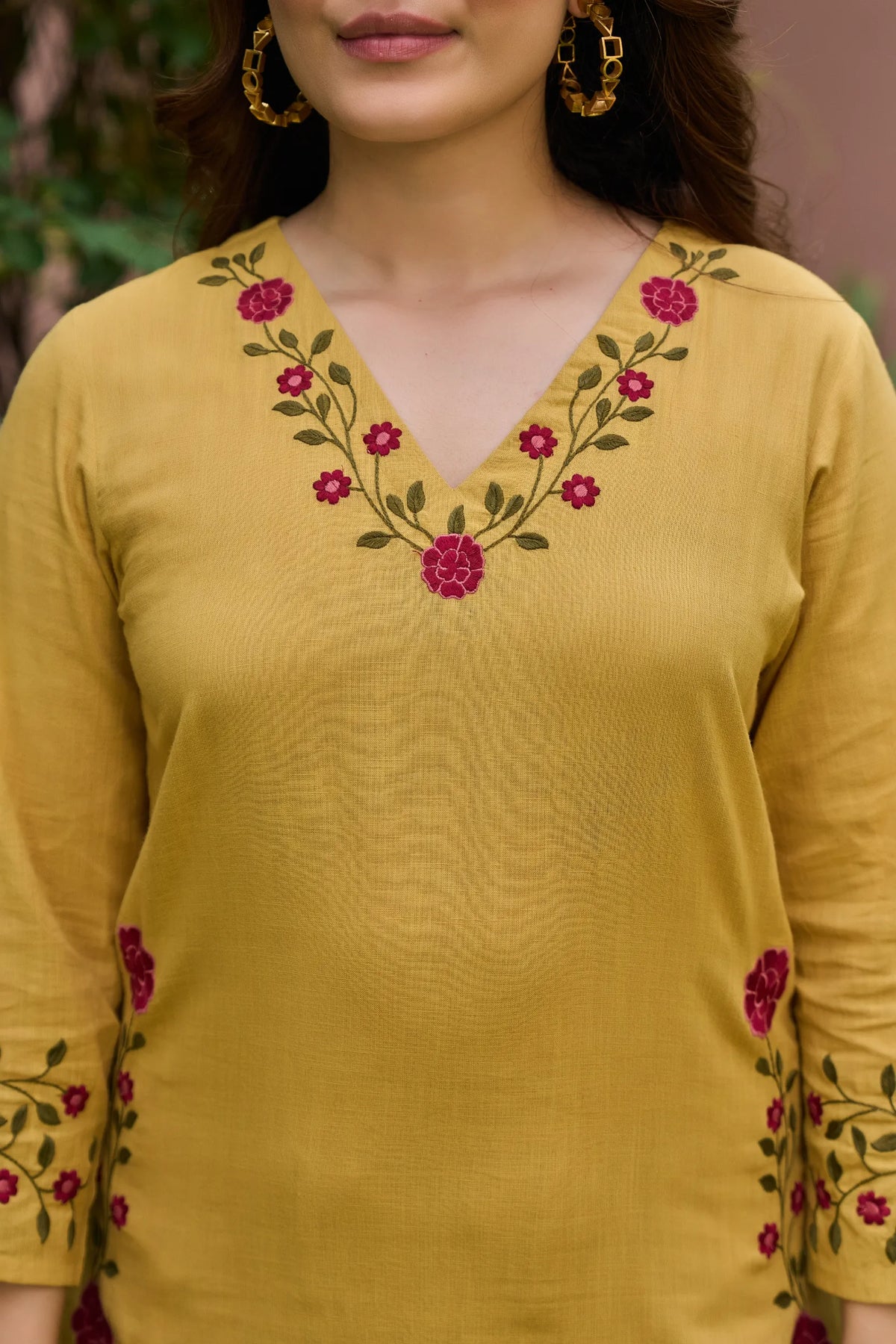 Mustard Floral Kurta Set