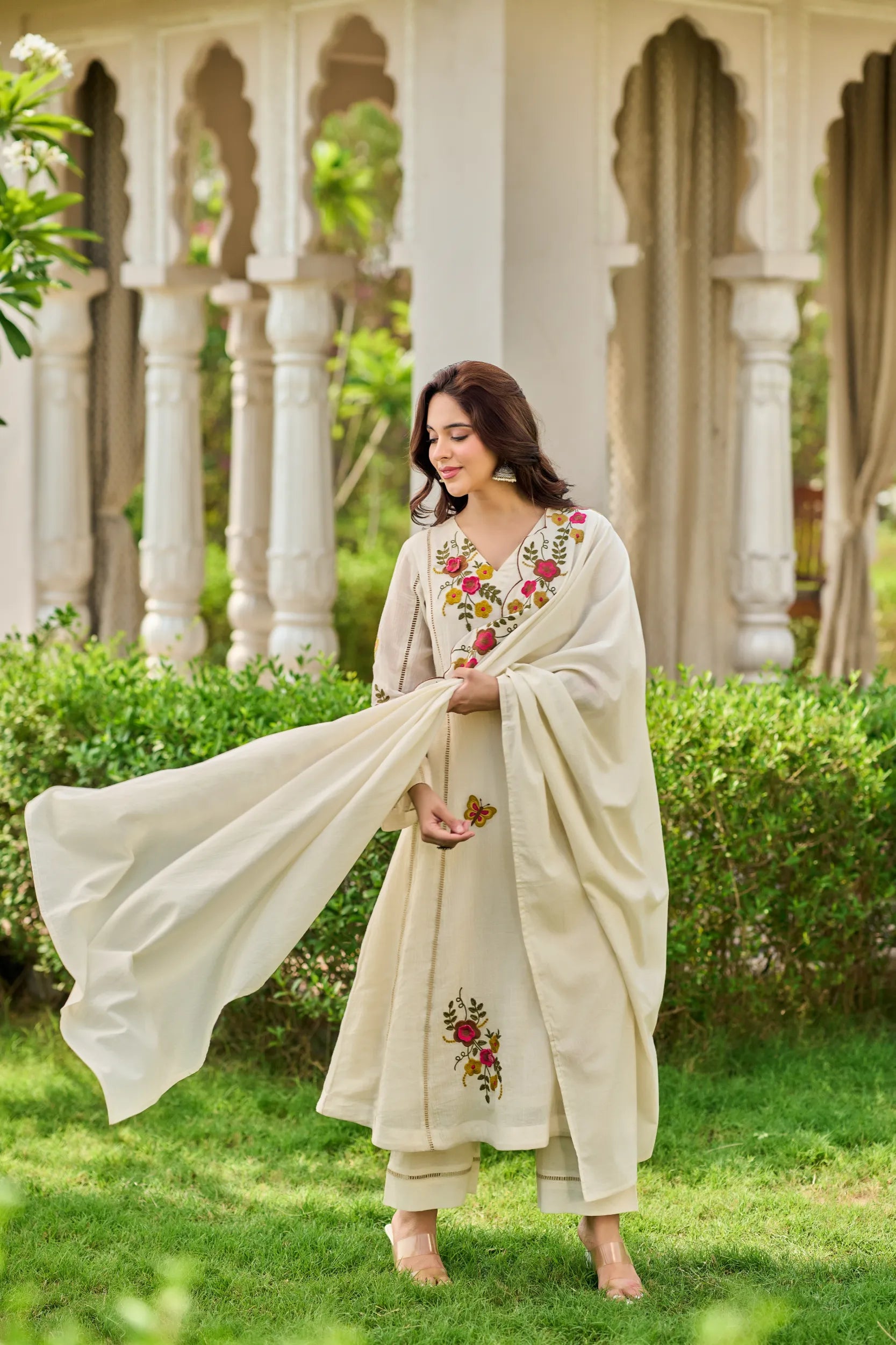 Ivory Pearl Embroidered Kurta  Set